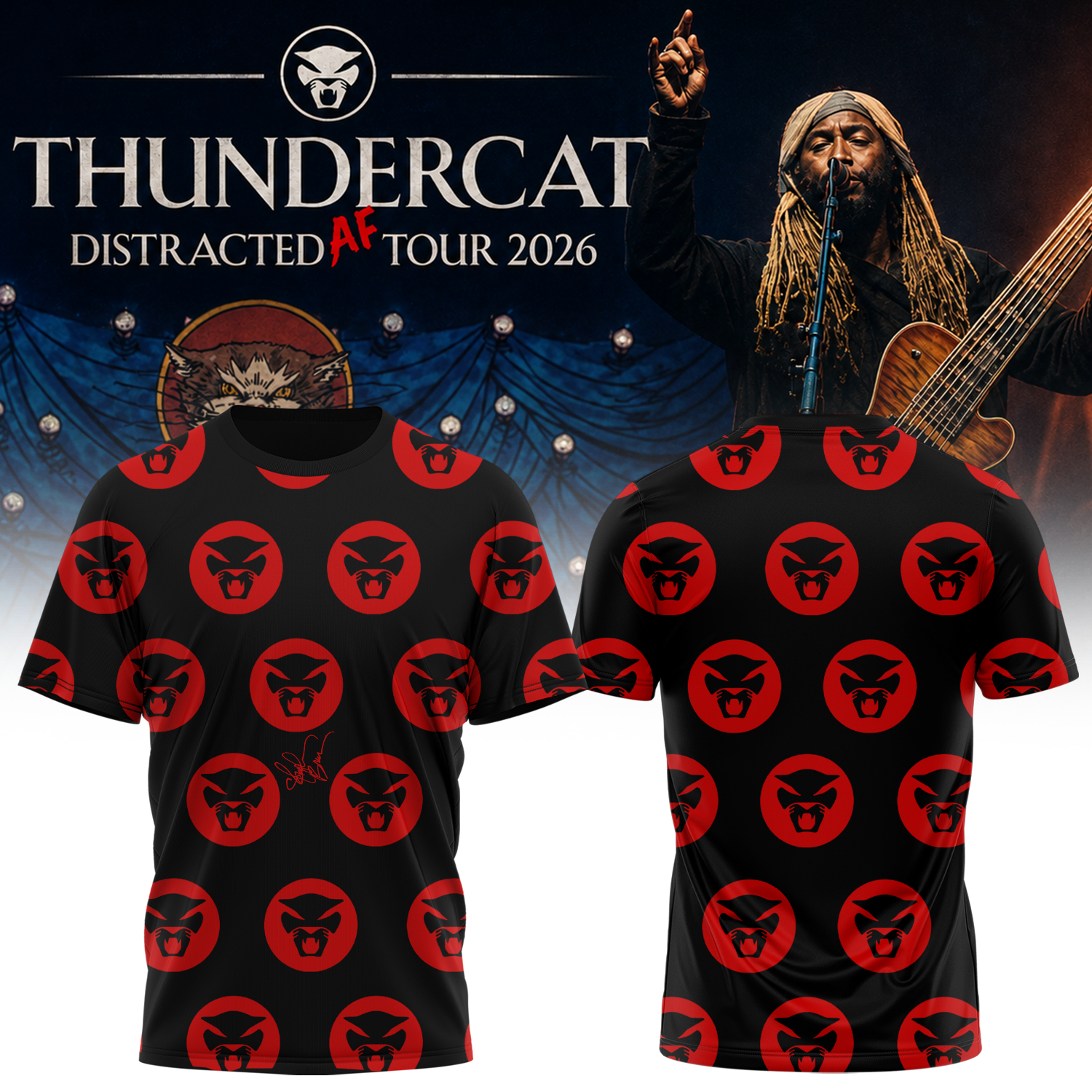 Thundercat Distracted Af Tour 2026 Limited Edition Graphic T Shirt Performance Version