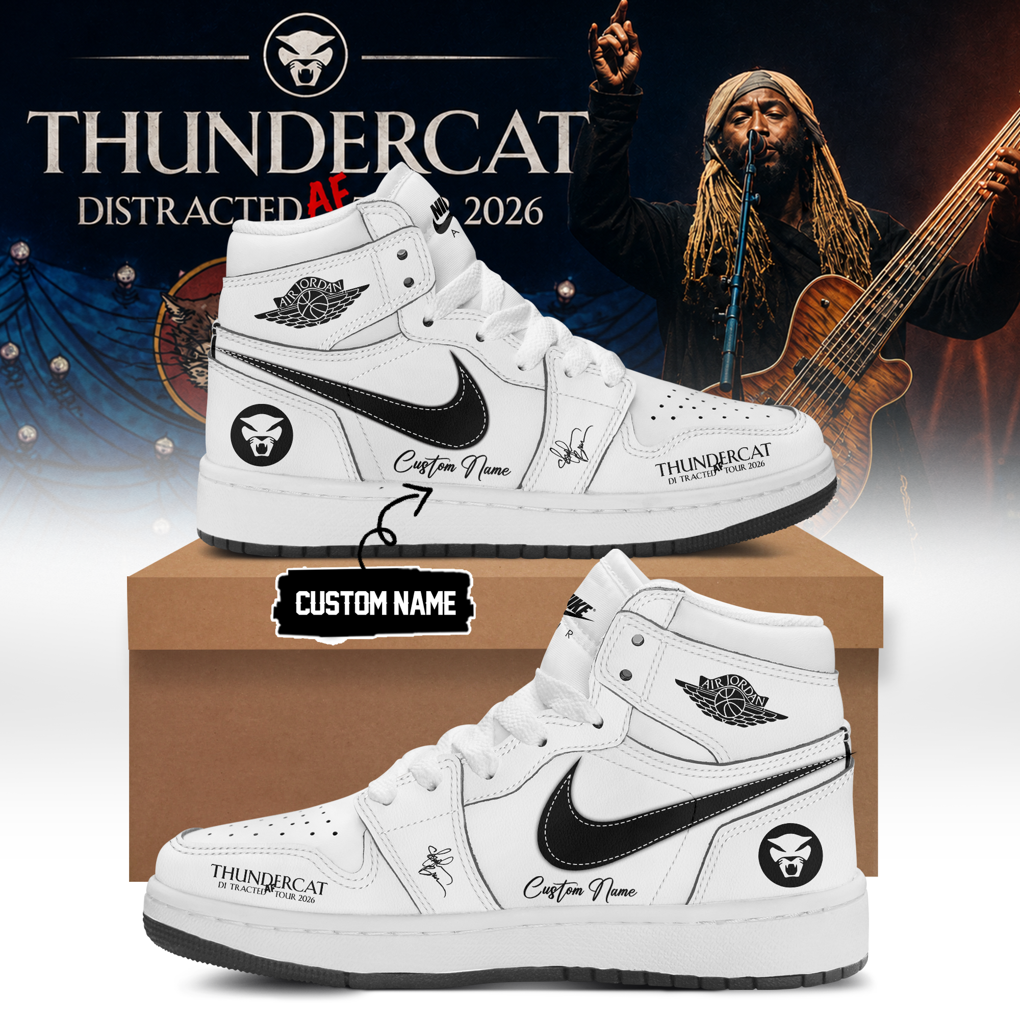 Thundercat Distracted Af Tour 2026 Limited Edition High Top Sneakers Premium Version