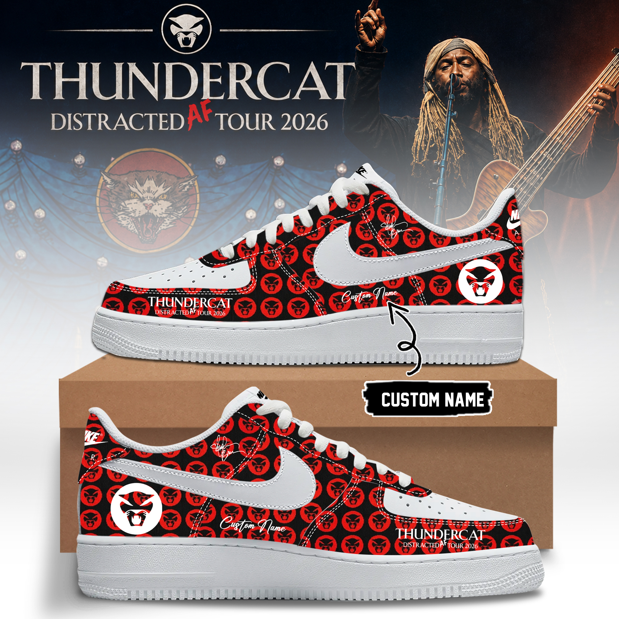 Thundercat Distracted Af Tour 2026 Limited Edition Low Top Sneakers Signature Version