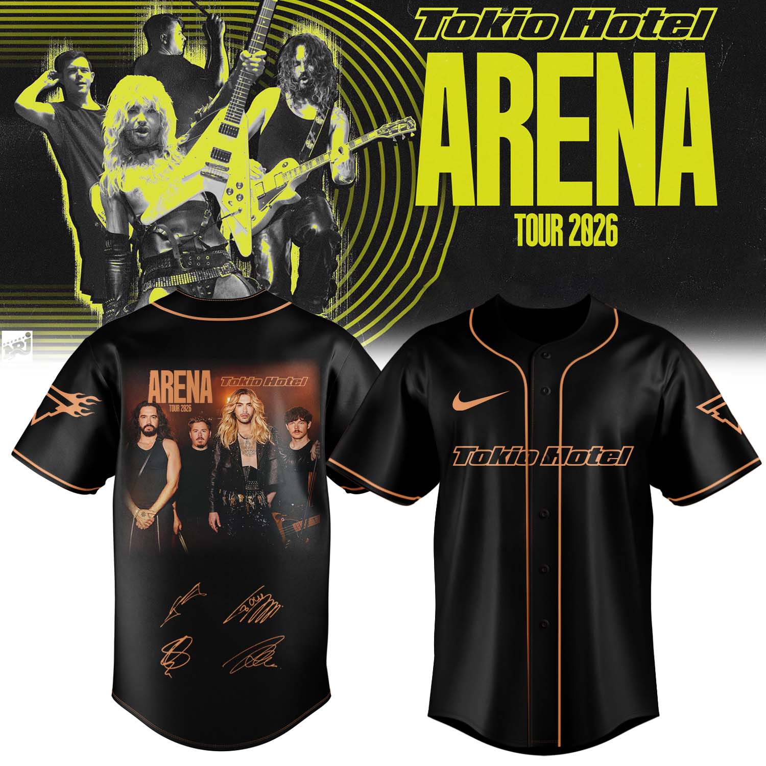 Tokio Hotel Arena Tour 2026 Premium Signature Baseball Jersey