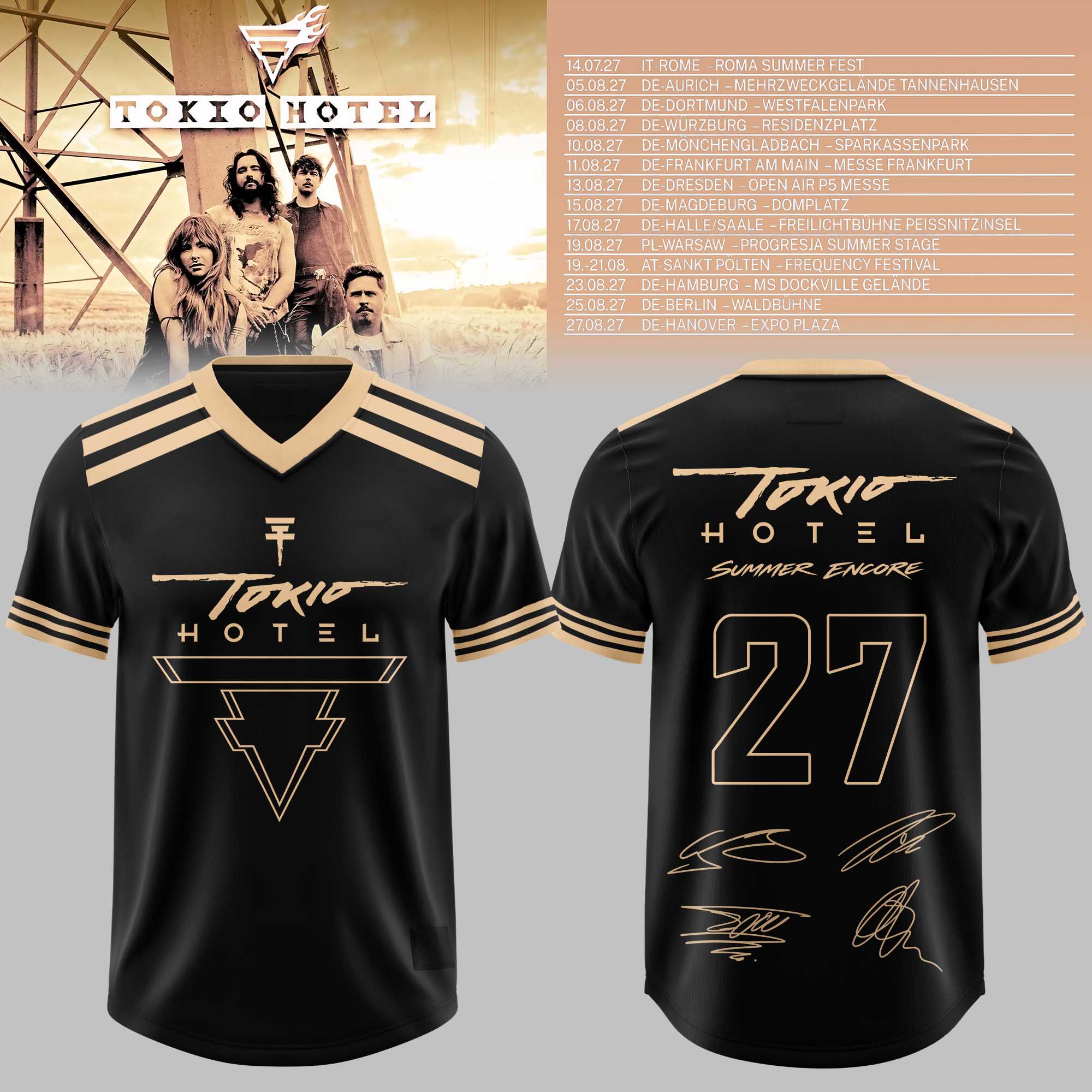 Tokio Hotel Summer Encore Tour 2027 Graphic Jersey Black Gold Classic Tour Style 2 - Unicasport Tokio Hotel Summer Encore Tour 2027 Graphic Jersey Black Gold Classic Tour Style