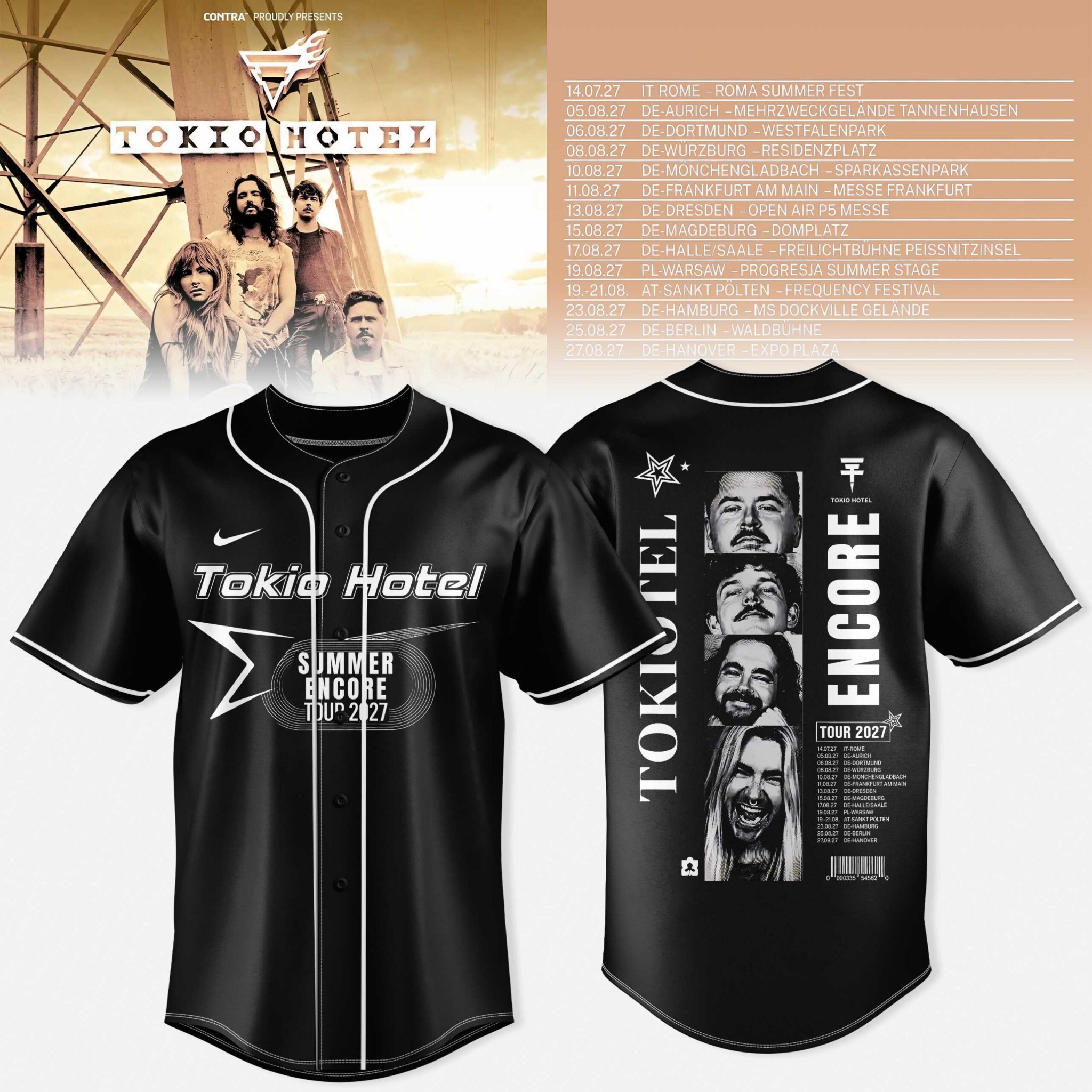 Tokio Hotel Summer Encore Tour 2027 Graphic Jersey Black Gold Number 27 Baseball Style Shirt 1 - Unicasport Tokio Hotel Summer Encore Tour 2027 Graphic Jersey Black Gold Number 27 Baseball Style Shirt
