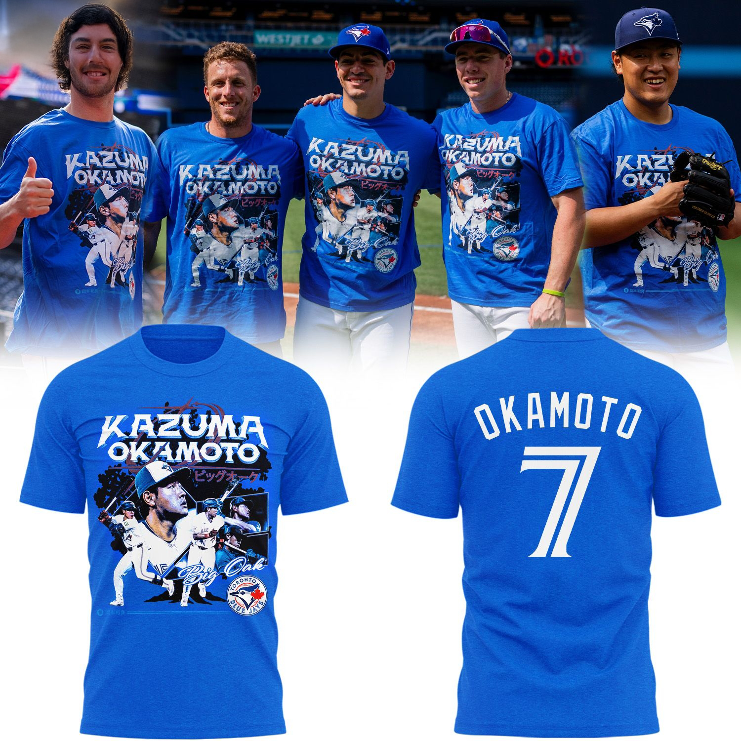 Toronto Blue Jays Kazuma Okamoto Number Seven Vintage Graphic T Shirt Signature Version
