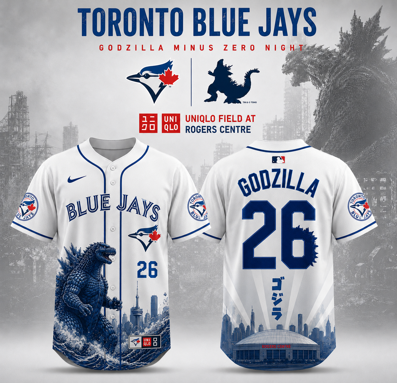 Toronto Godzilla Minus One Limited Edition Baseball Jersey Signature Version