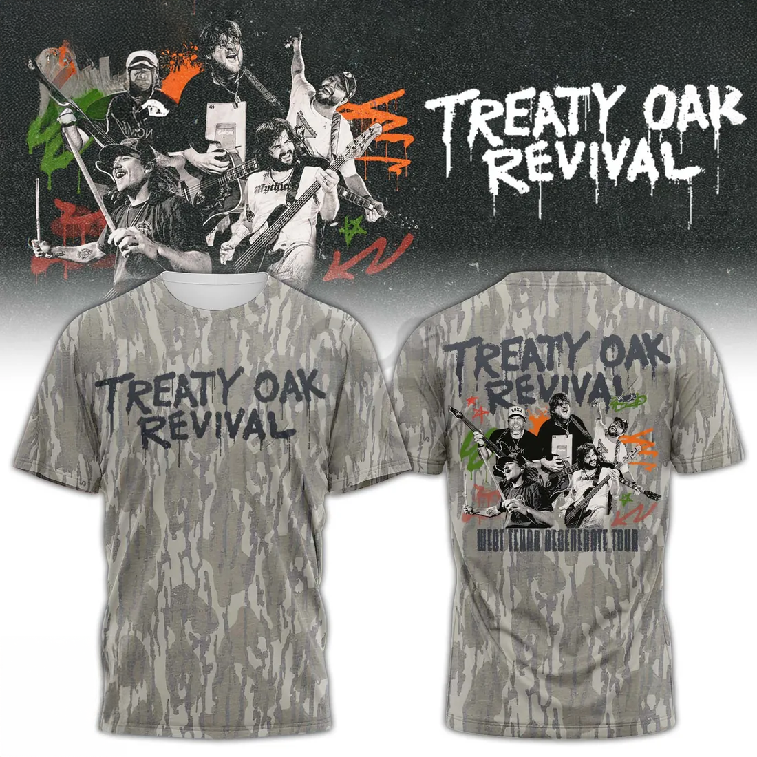 Treaty Oak Revival West Texas Degenerate Tour Camo TShirt