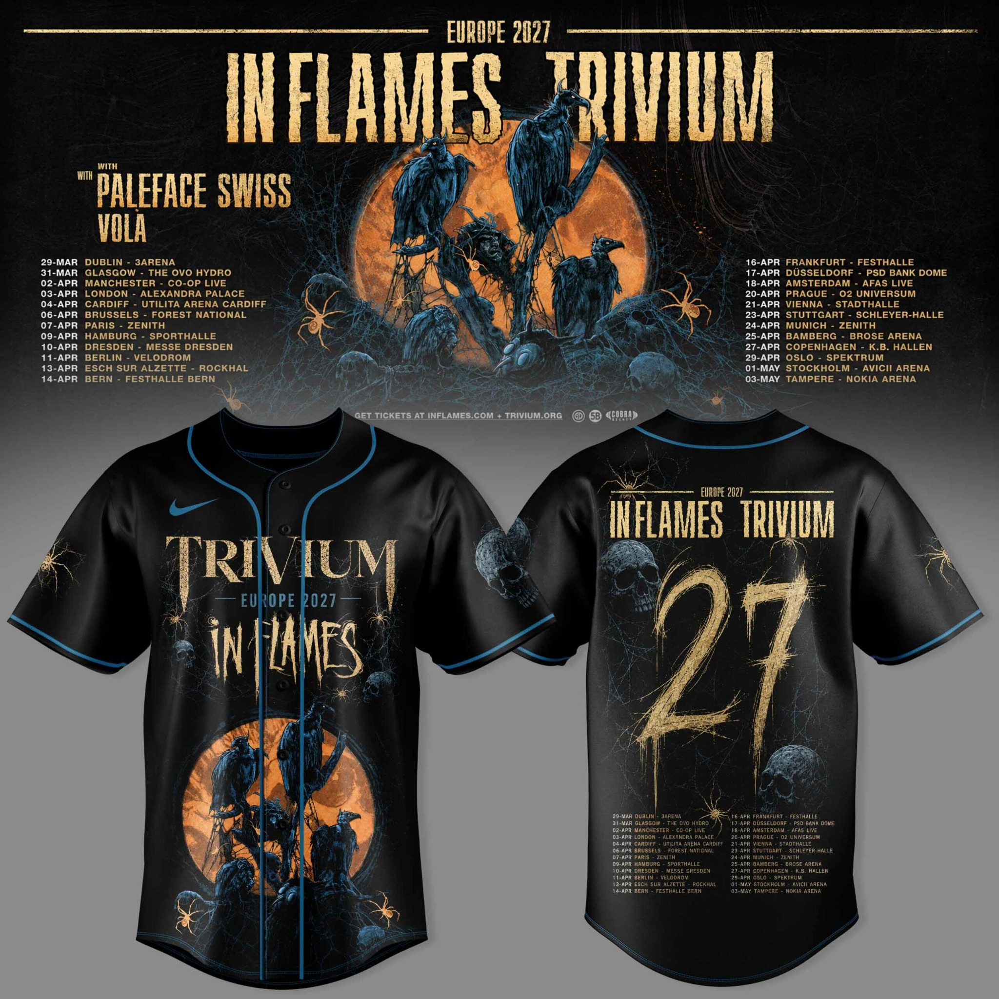 Trivium In Flames Europe Tour 2027 Black Baseball Jersey Metal Music Fan Apparel 1 - Unicasport Trivium In Flames Europe Tour 2027 Black Baseball Jersey Metal Music Fan Apparel