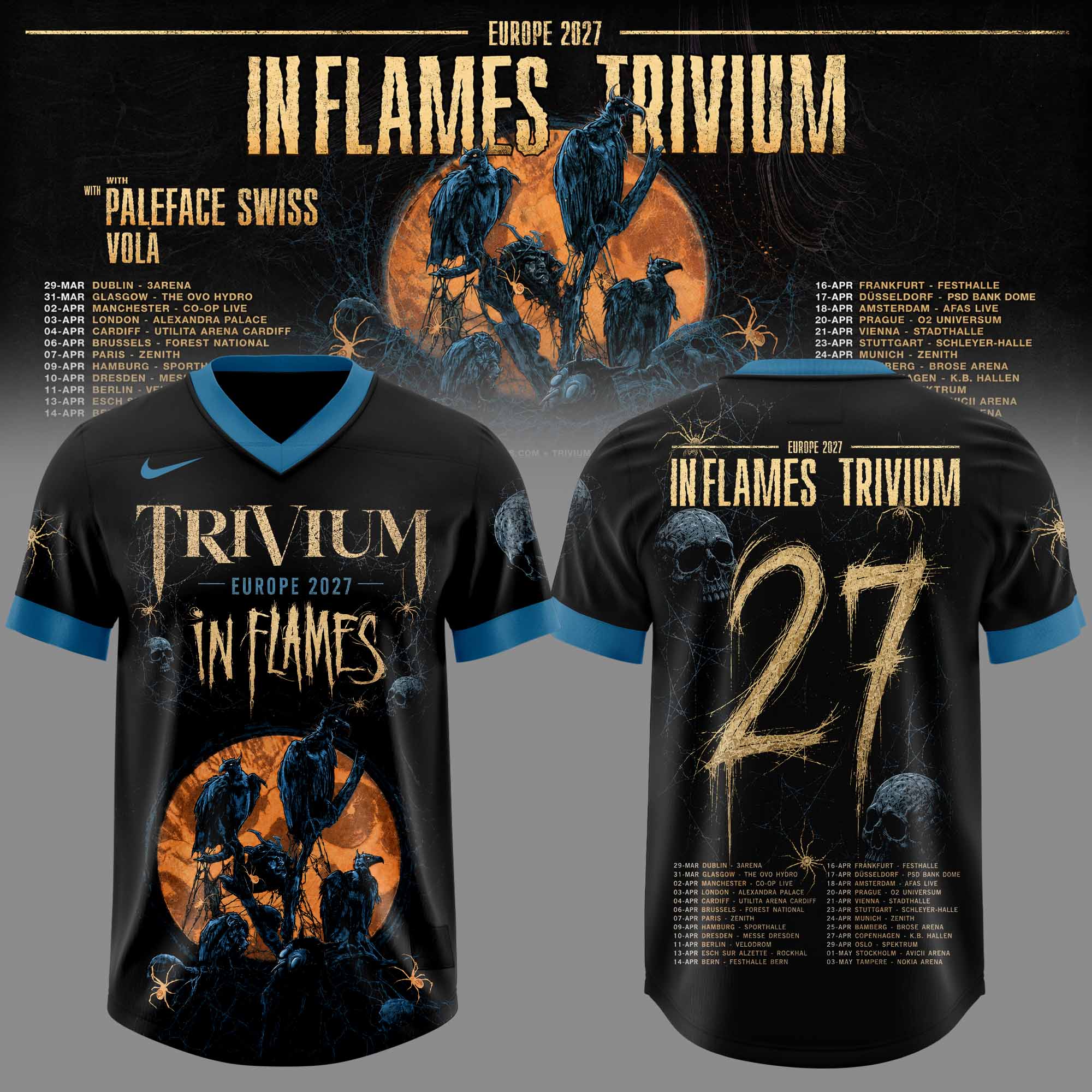 Trivium In Flames Europe Tour 2027 Black Football Jersey Metal Concert Fan Apparel 1 - Unicasport Trivium In Flames Europe Tour 2027 Black Football Jersey Metal Concert Fan Apparel