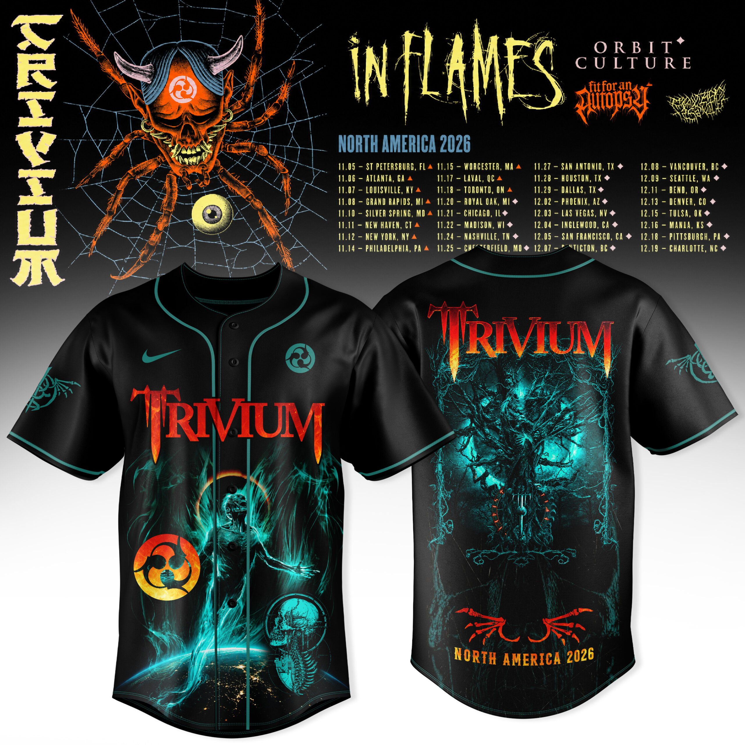 Trivium North America Tour 2026 Collection Baseball Jersey Classic Edition