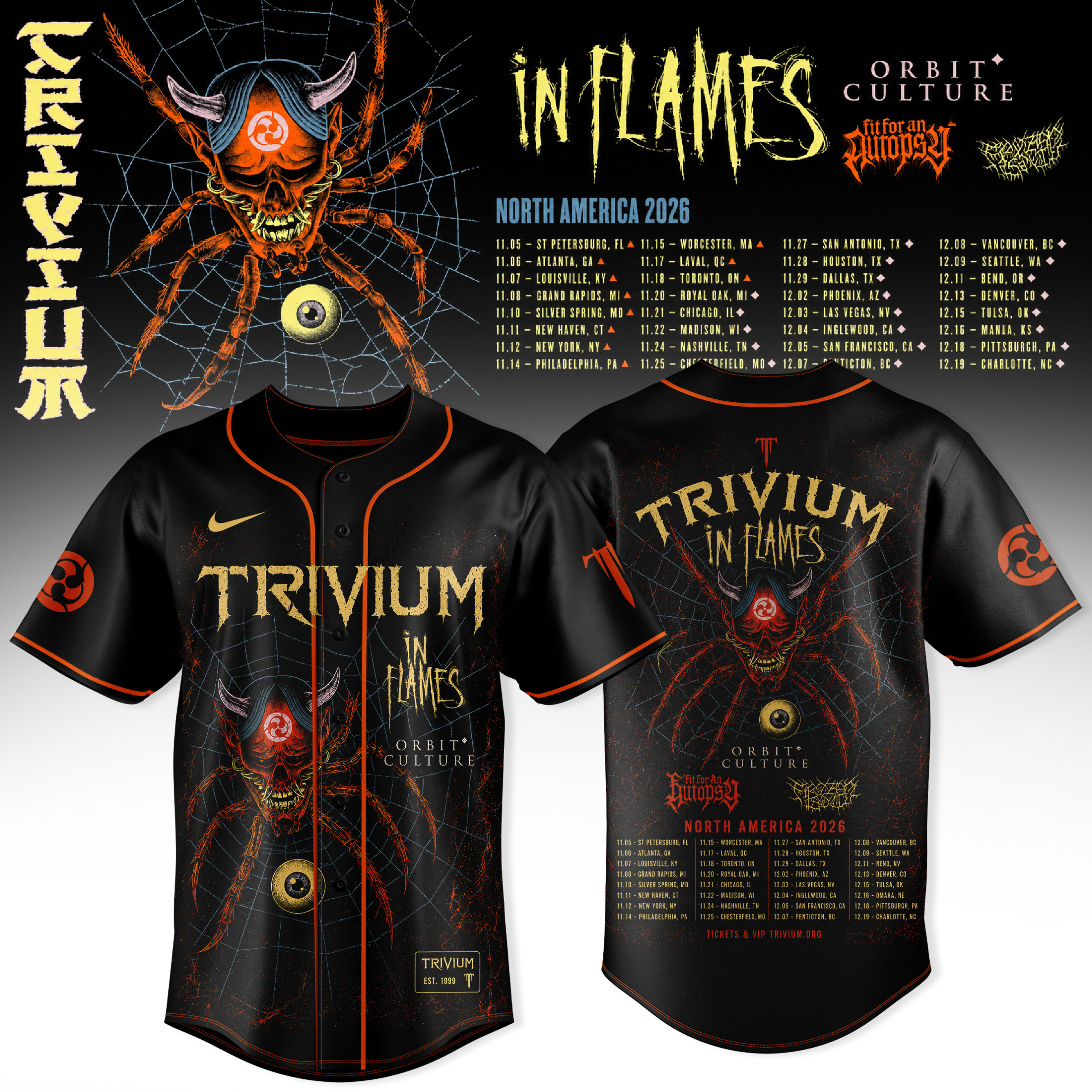 Trivium North America Tour 2026 Collection Baseball Jersey Fan Favorite Edition