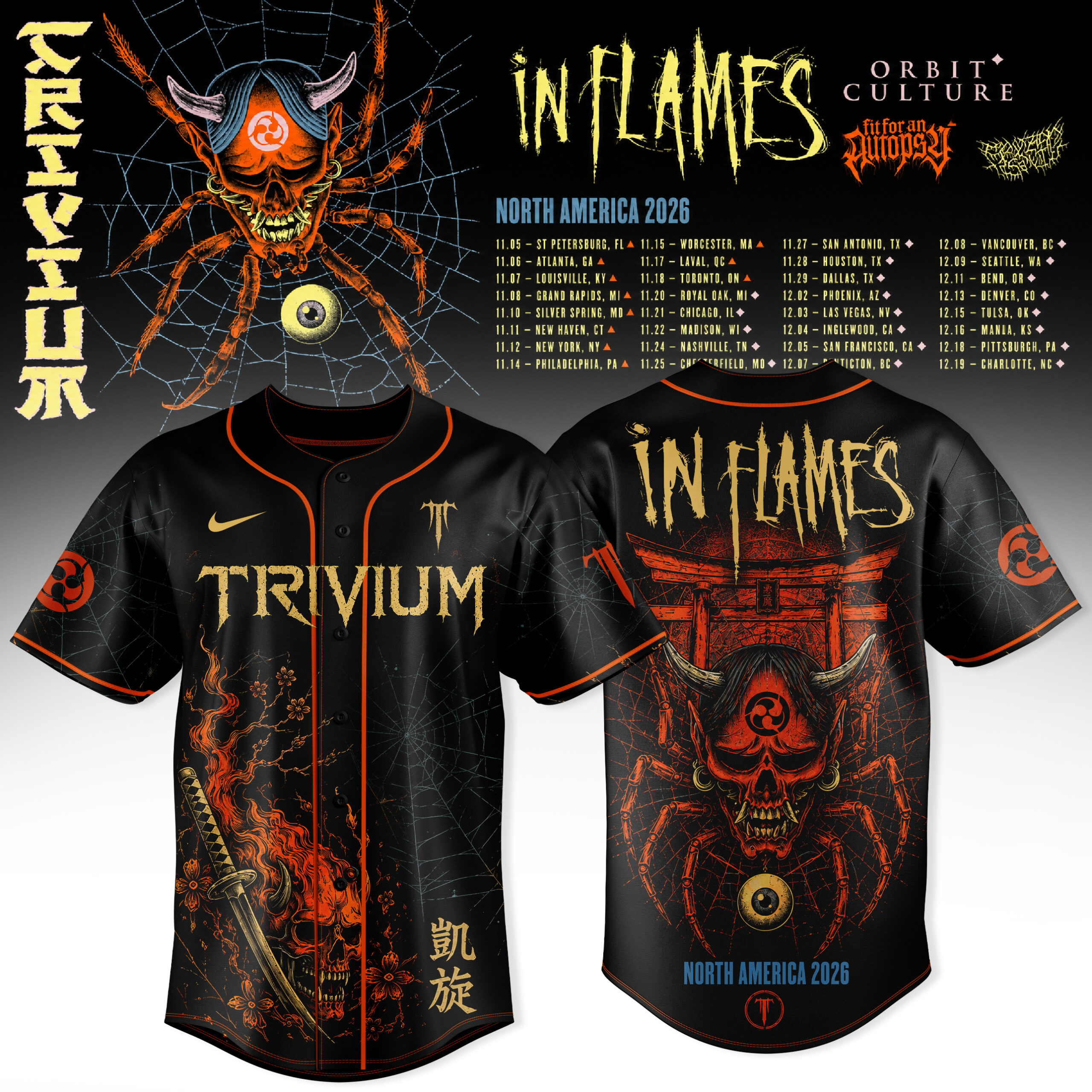 Trivium North America Tour 2026 Collection Baseball Jersey Performance Edition