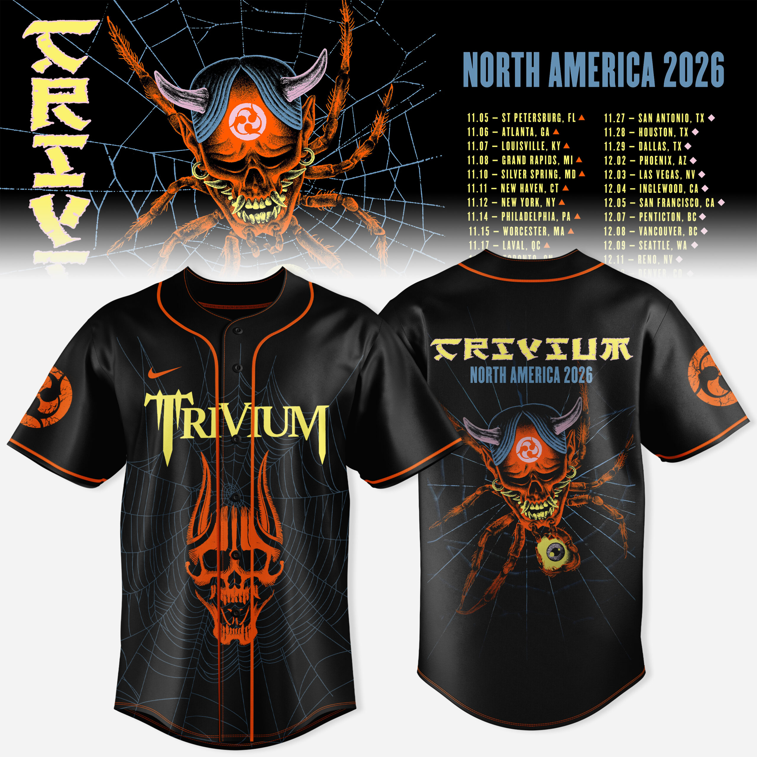 Trivium North America Tour 2026 Collection Custom Baseball Jersey