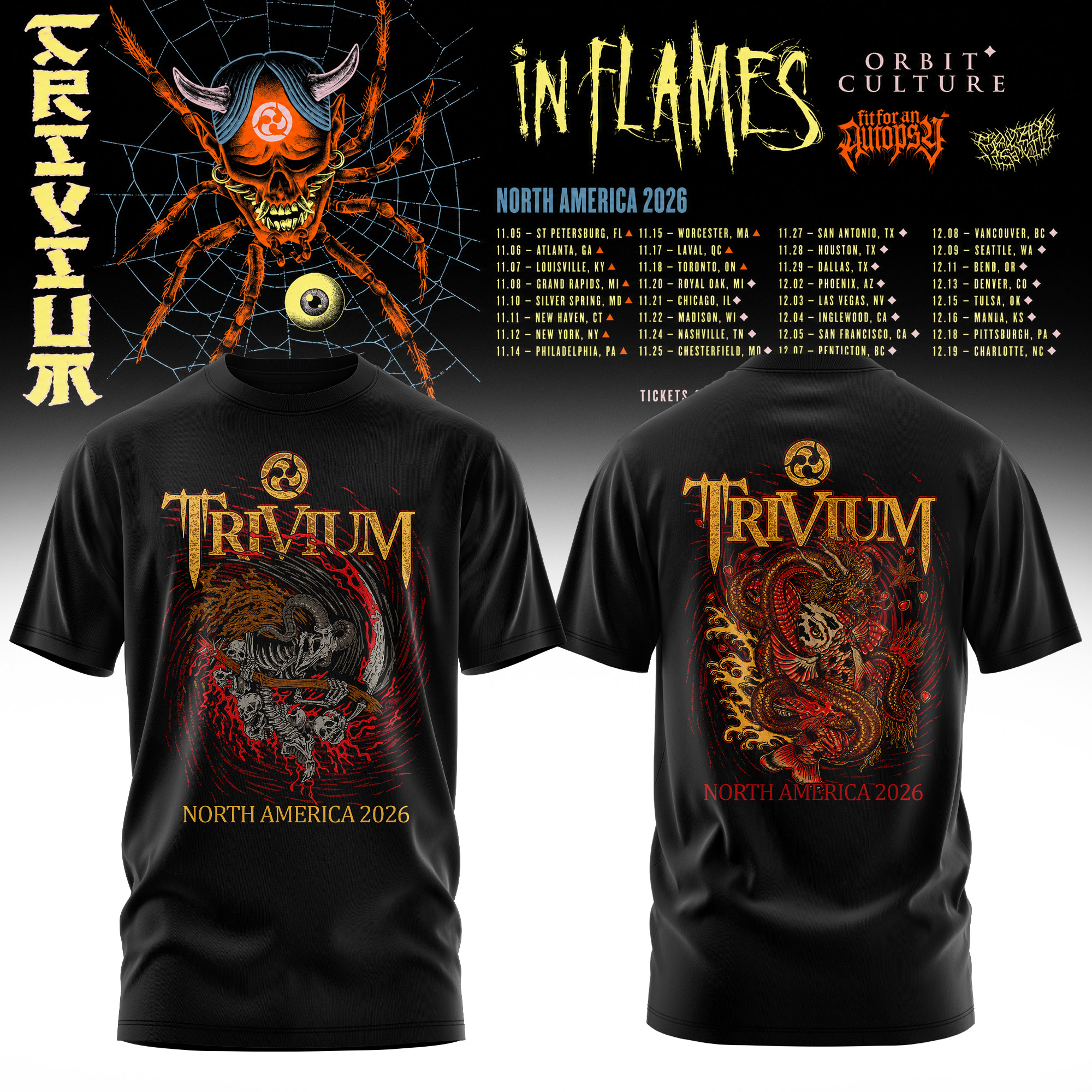 Trivium North America Tour 2026 Collection Graphic T Shirt Limited Black Edition