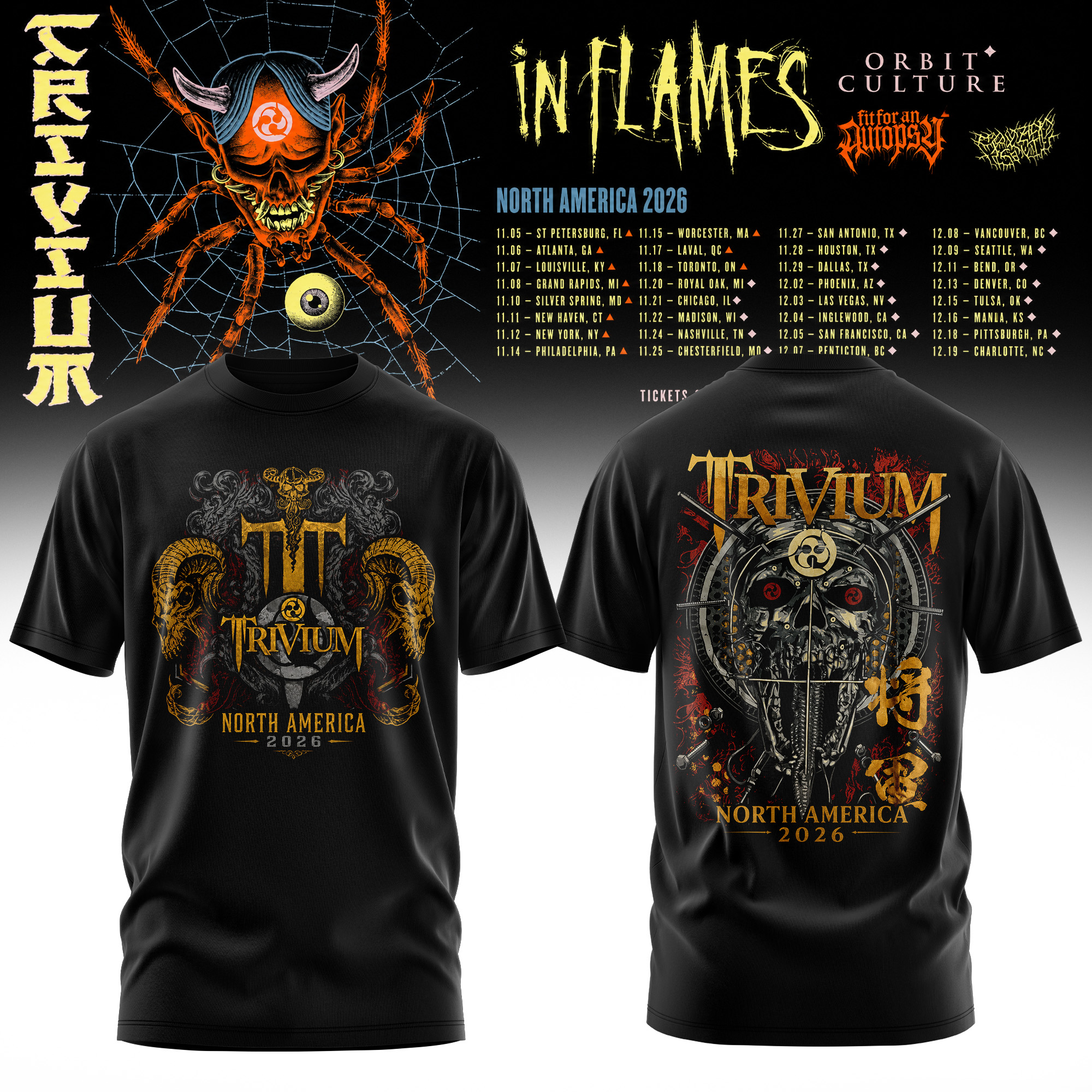 Trivium North America Tour 2026 Collection Graphic T Shirt Vintage Edition