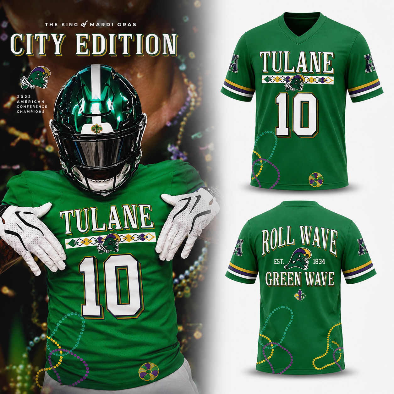 Tulane Green Wave 2026 King of Mardi Gras City Edition Football Vapor Jersey 1 - Unicasport Tulane Green Wave 2026 King of Mardi Gras City Edition Football Vapor Jersey