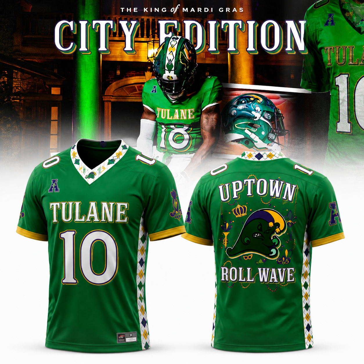 Tulane Green Wave King of Mardi Gras 2026 City Edition Green #10 Football Vapor Jersey 1 - Unicasport Tulane Green Wave King of Mardi Gras 2026 City Edition Green #10 Football Vapor Jersey