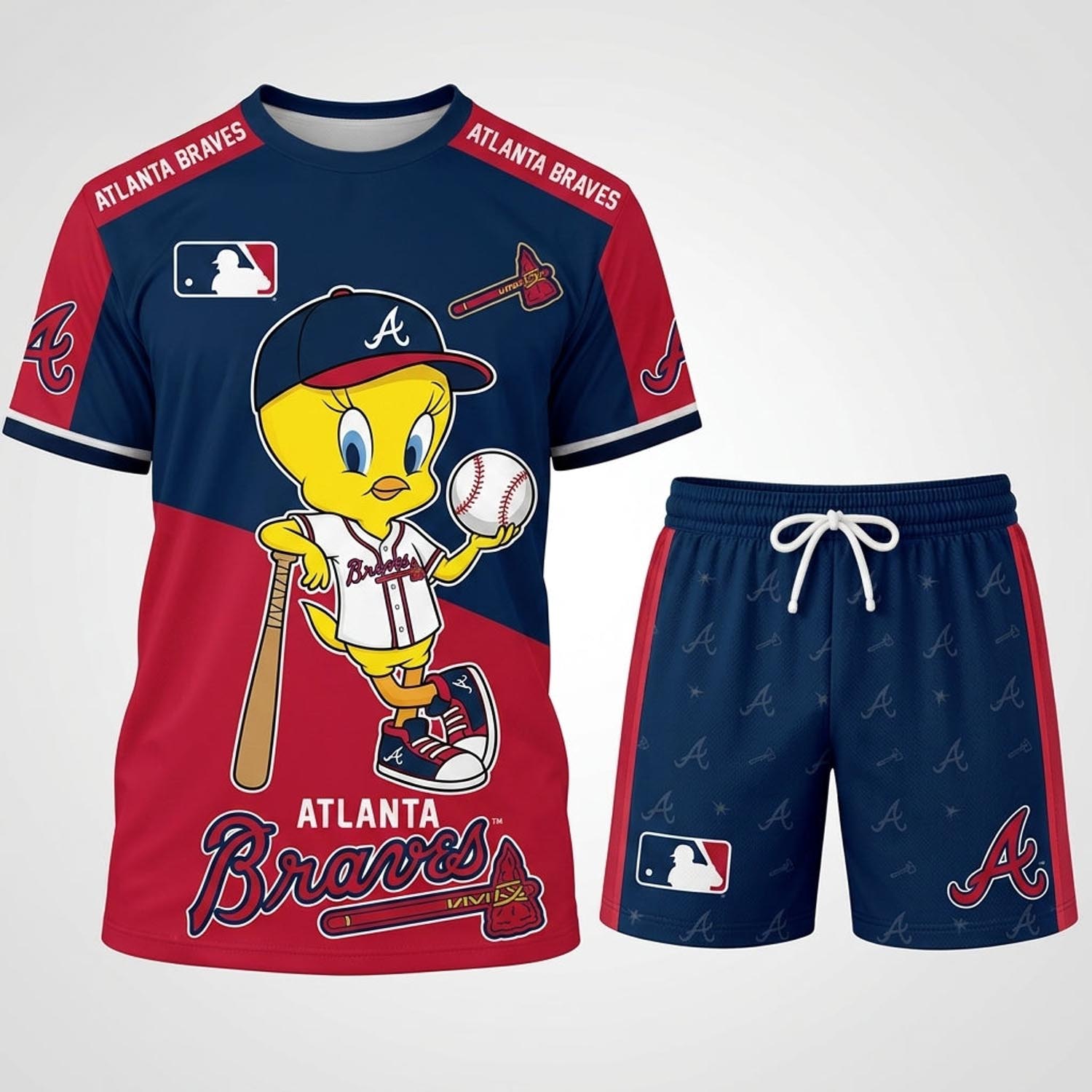 Tweety Atlanta Braves MLB Baseball Jersey Set Cartoon Character Sports Fan Apparel 2 - Unicasport Tweety Atlanta Braves MLB Baseball Jersey Set Cartoon Character Sports Fan Apparel
