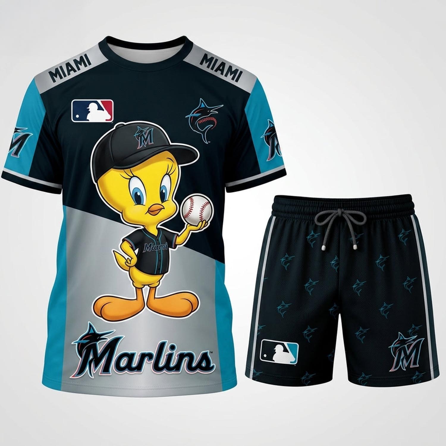 Tweety Miami Marlins MLB Baseball Jersey Set Graphic Baseball Fan Apparel 1 - Unicasport Tweety Miami Marlins MLB Baseball Jersey Set Graphic Baseball Fan Apparel