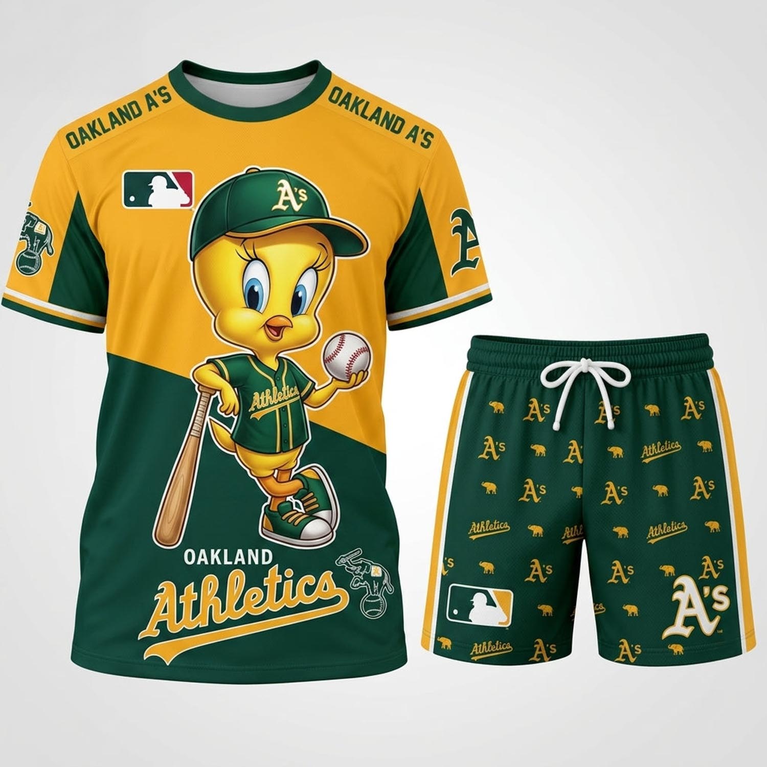 Tweety Oakland Athletics Baseball Jersey Set MLB Collection Vintage Cartoon Fan Apparel 1 - Unicasport Tweety Oakland Athletics Baseball Jersey Set MLB Collection Vintage Cartoon Fan Apparel