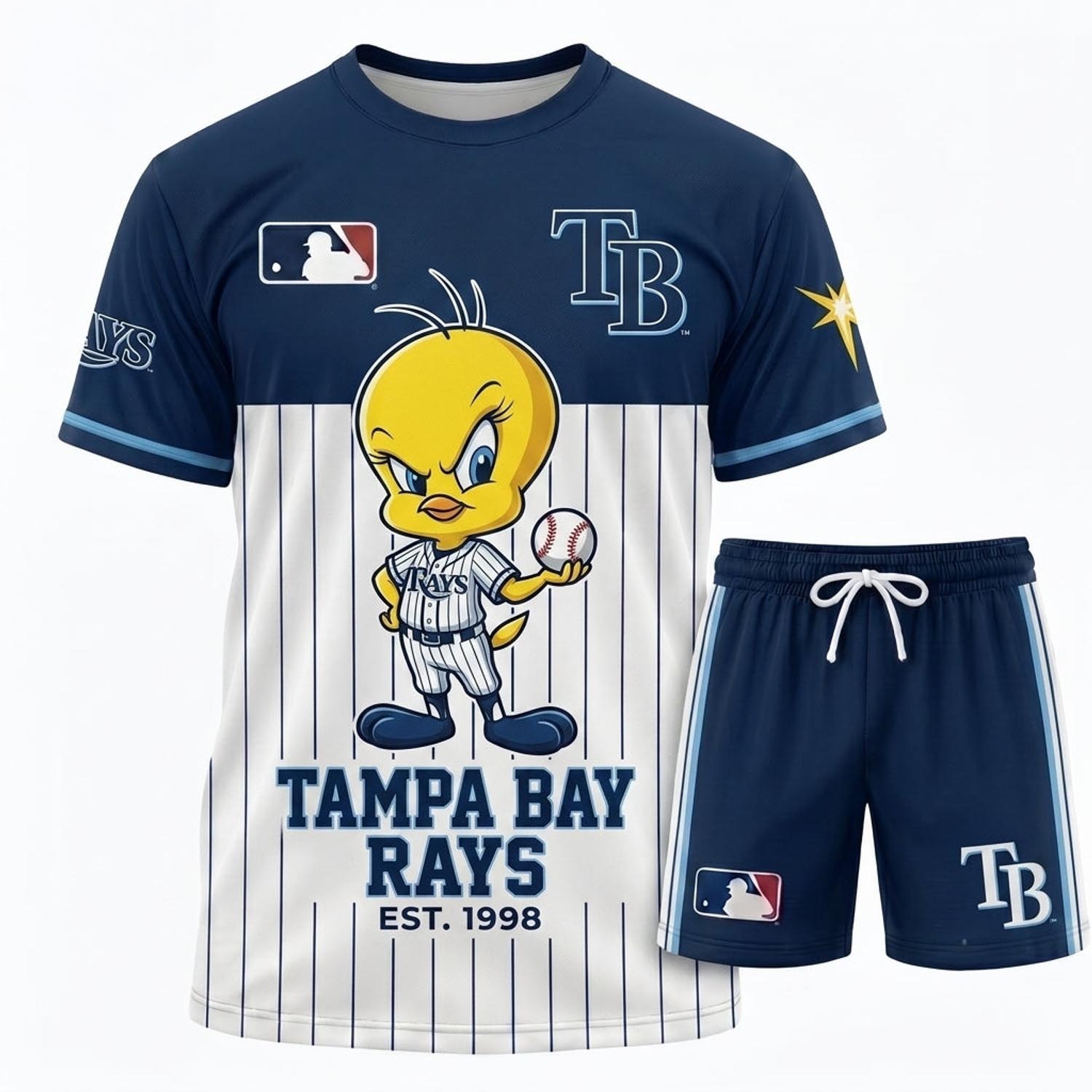 Tweety Tampa Bay Rays Baseball Jersey Set MLB Collection Cartoon Baseball Fan Apparel 2 - Unicasport Tweety Tampa Bay Rays Baseball Jersey Set MLB Collection Cartoon Baseball Fan Apparel