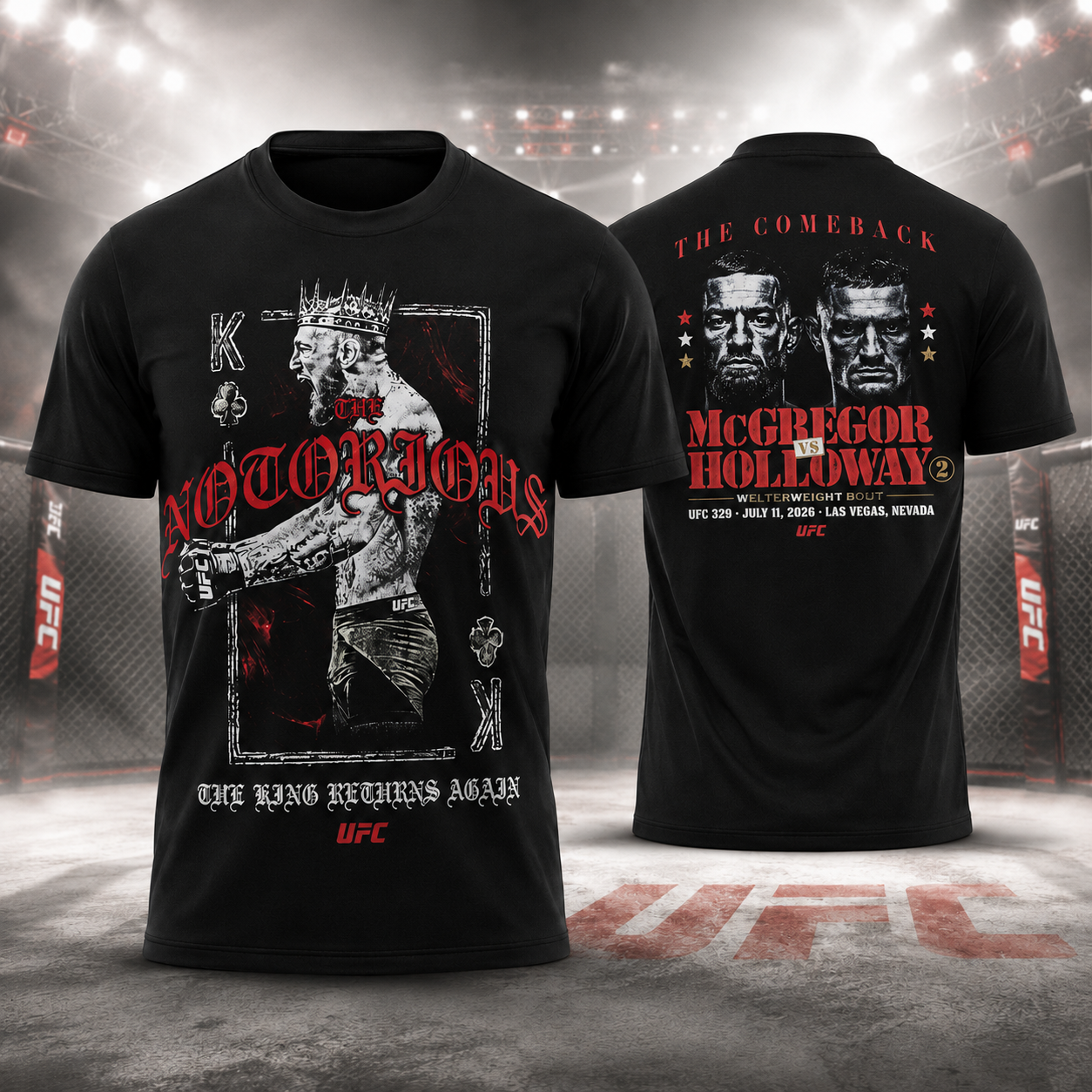 UFC 329 McGregor vs Holloway 2 Double Sided Event T Shirt International Fight Week Fan Gift