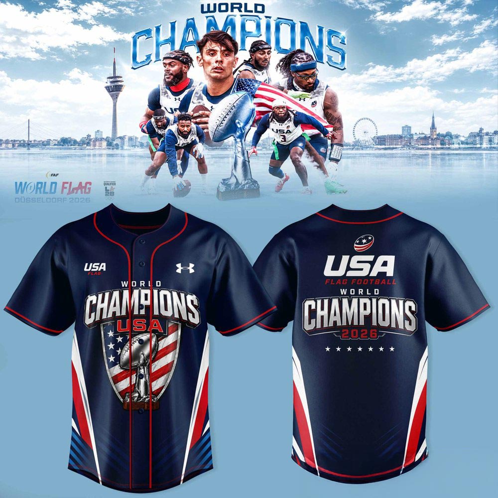 USA Flag Football World Champions Duesseldorf 2026 Baseball Jersey Championship Fan Apparel 2 - Unicasport USA Flag Football World Champions Duesseldorf 2026 Baseball Jersey Championship Fan Apparel