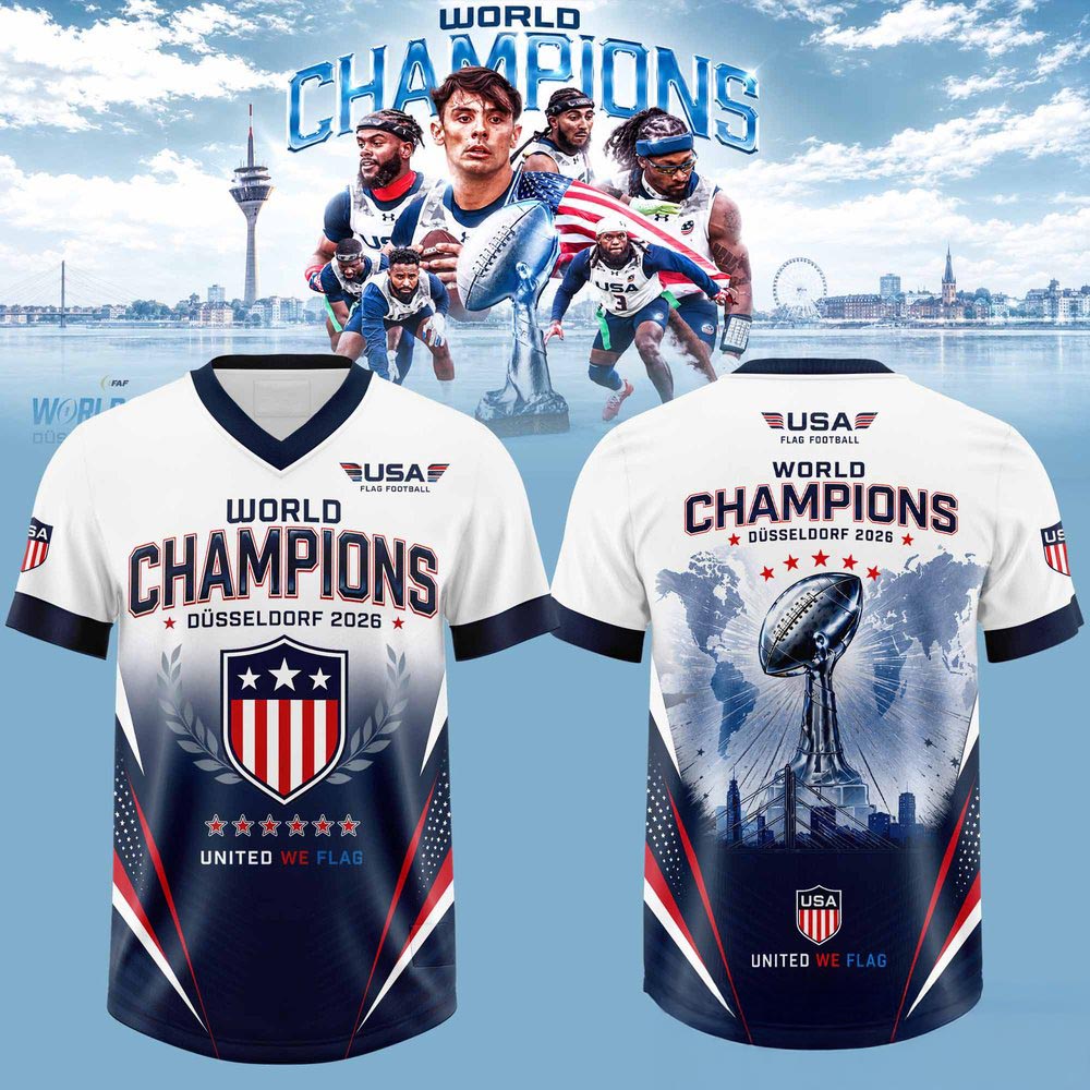 USA Flag Football World Champions Duesseldorf 2026 Football Jersey Championship Fan Apparel 1 - Unicasport USA Flag Football World Champions Duesseldorf 2026 Football Jersey Championship Fan Apparel