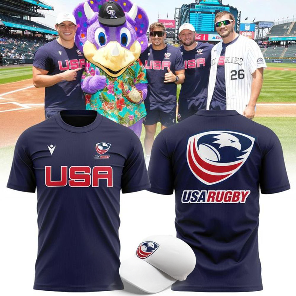 USA Rugby Navy Blue Back Eagle Logo Graphic Shirt Fan Collection