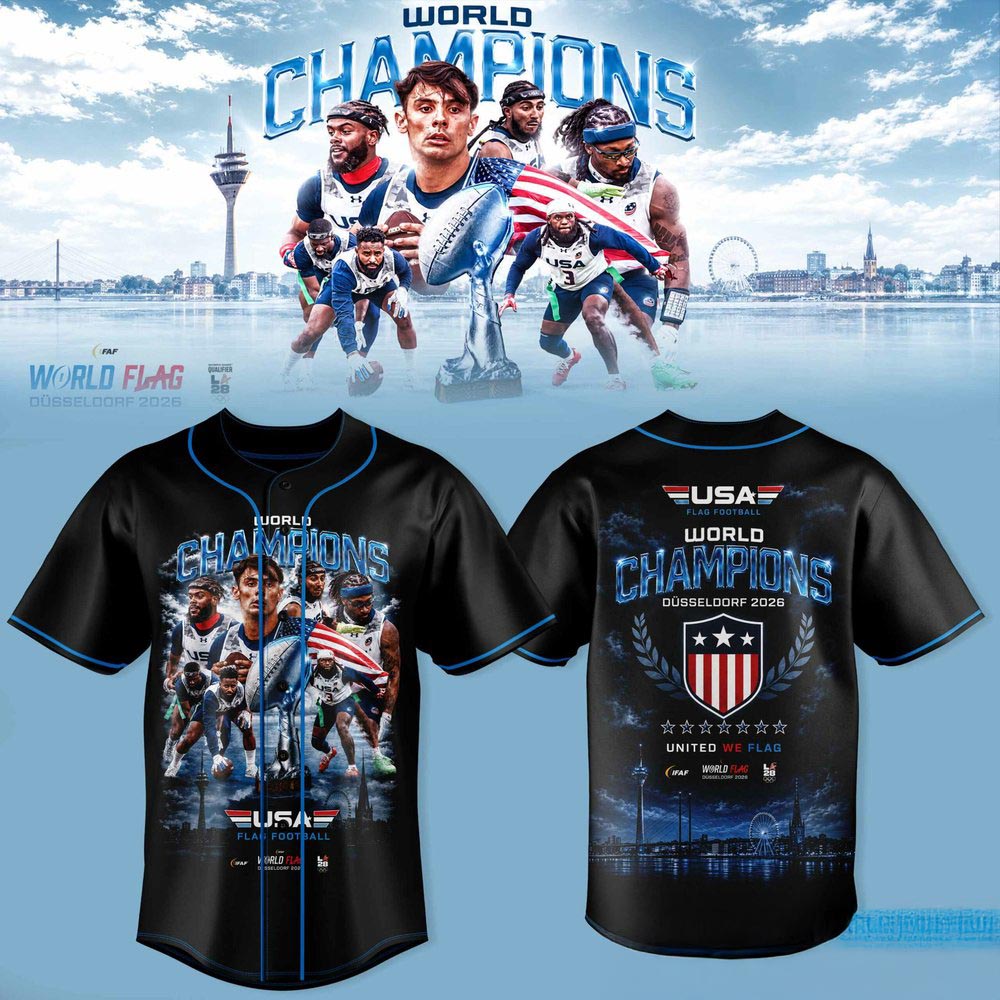 USA World Champions Duesseldorf 2026 Flag Football Baseball Jersey Championship Supporter Wear 2 - Unicasport USA World Champions Duesseldorf 2026 Flag Football Baseball Jersey Championship Supporter Wear