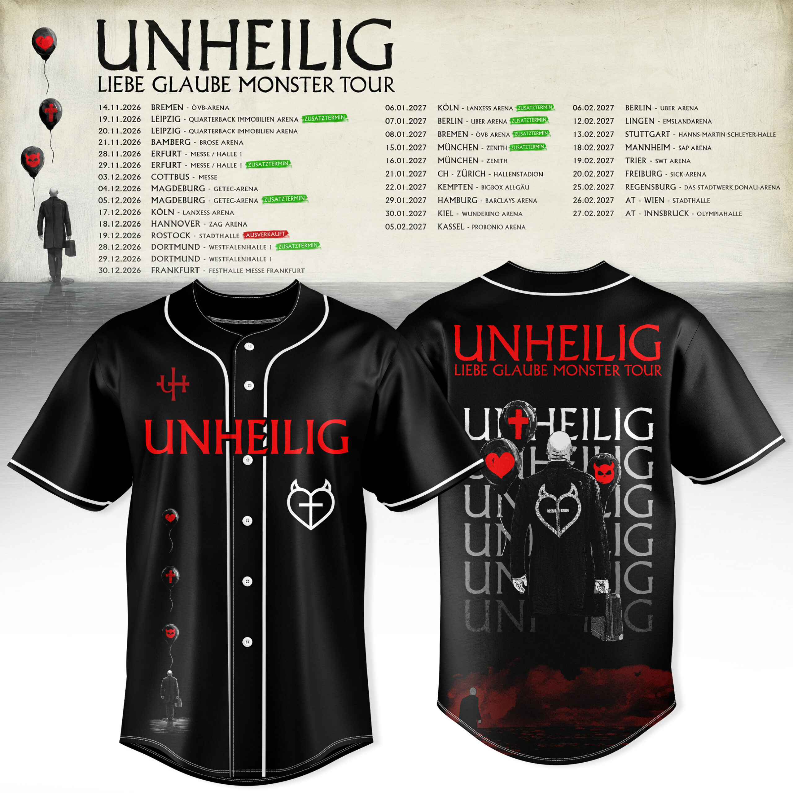 Unhlg Liebe Glaube Monster Tour 3D All Over Print Baseball Jersey Music Fan Apparel 2 - Unicasport Unhlg Liebe Glaube Monster Tour 3D All Over Print Baseball Jersey Music Fan Apparel