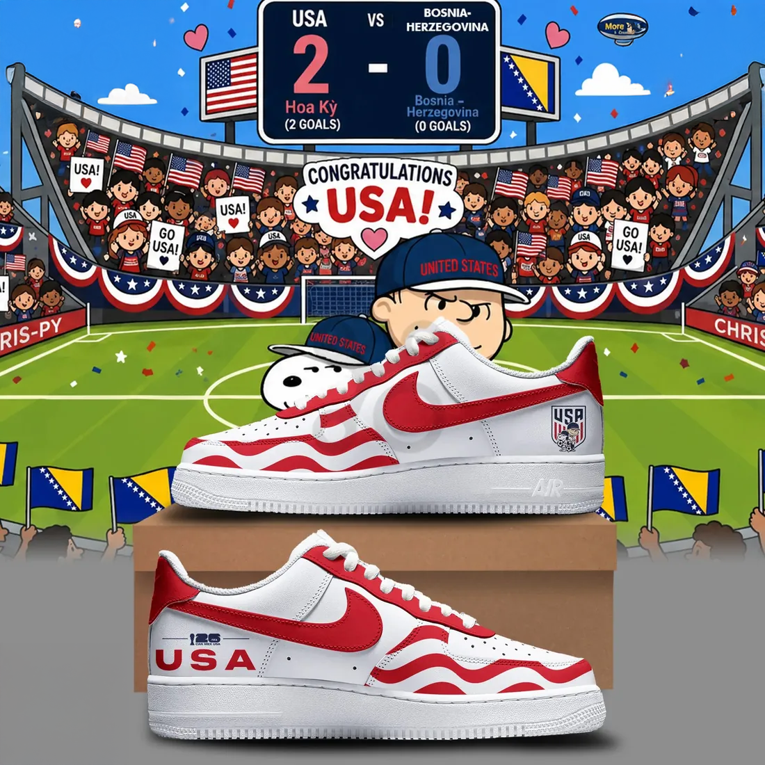 United States Mens National Team 2026 Snoopy Air Force Sneakers Fan Gift