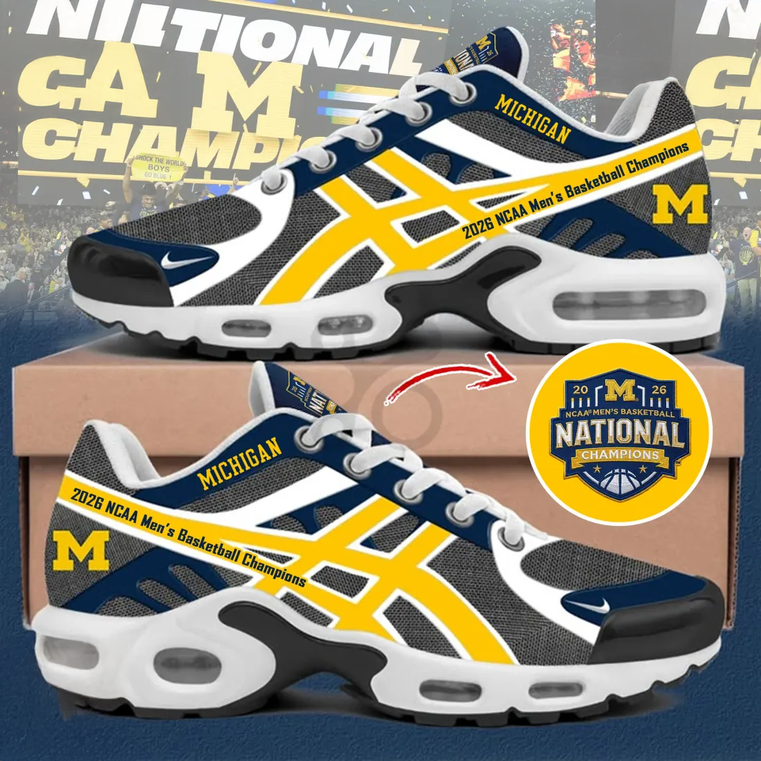 University Of Michigan 2026 Basketball Champions Air Max Sneakers Fans