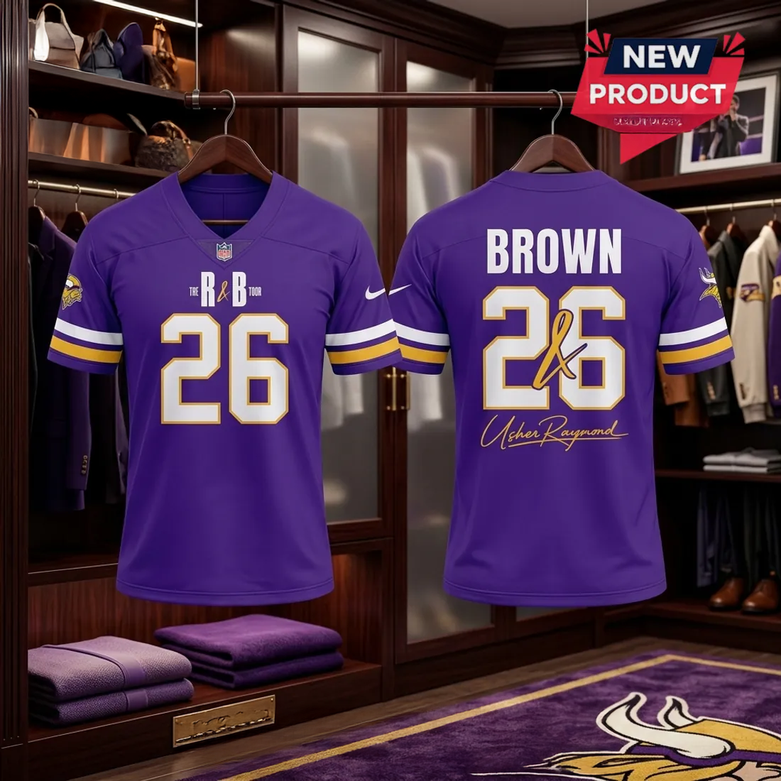 Usher Chris Brown RnB Tour Minnesota Vikings Purple Football Jersey Fans