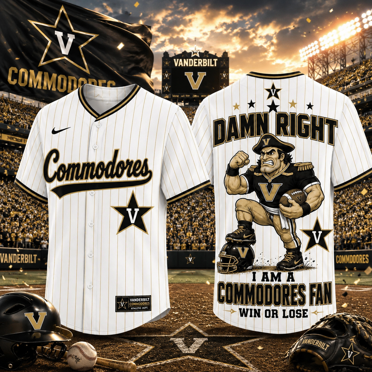 Vanderbilt Commodores Baseball Jersey Damn Right I Am A Commodores Fan Win Or Lose NCAA Vanderbilt Commodores College Baseball Jersey Gift for Men Women