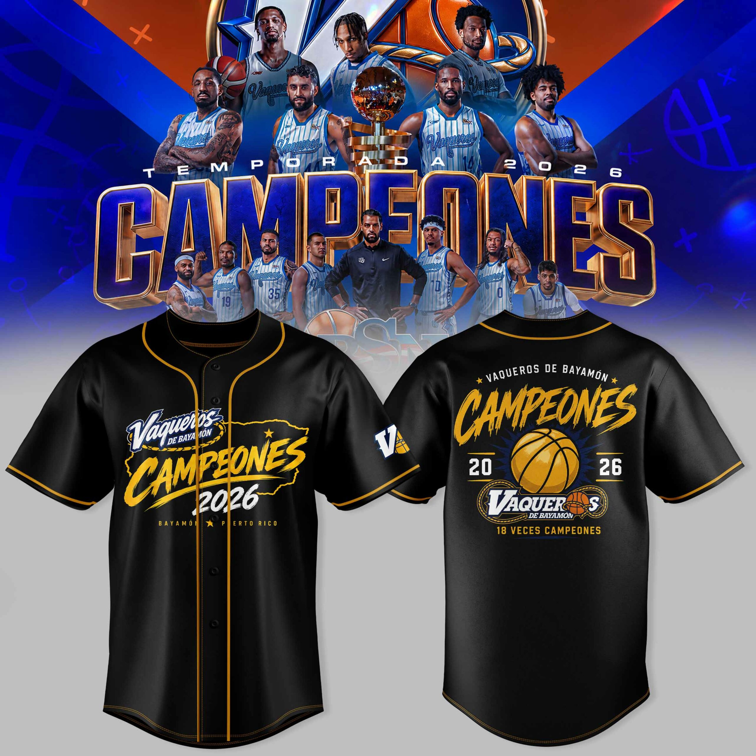 Vaqueros de Bayamon 2026 Campeones All Over Print Baseball Jersey Basketball Championship Fan Gift 2 - Unicasport Vaqueros de Bayamon 2026 Campeones All Over Print Baseball Jersey Basketball Championship Fan Gift