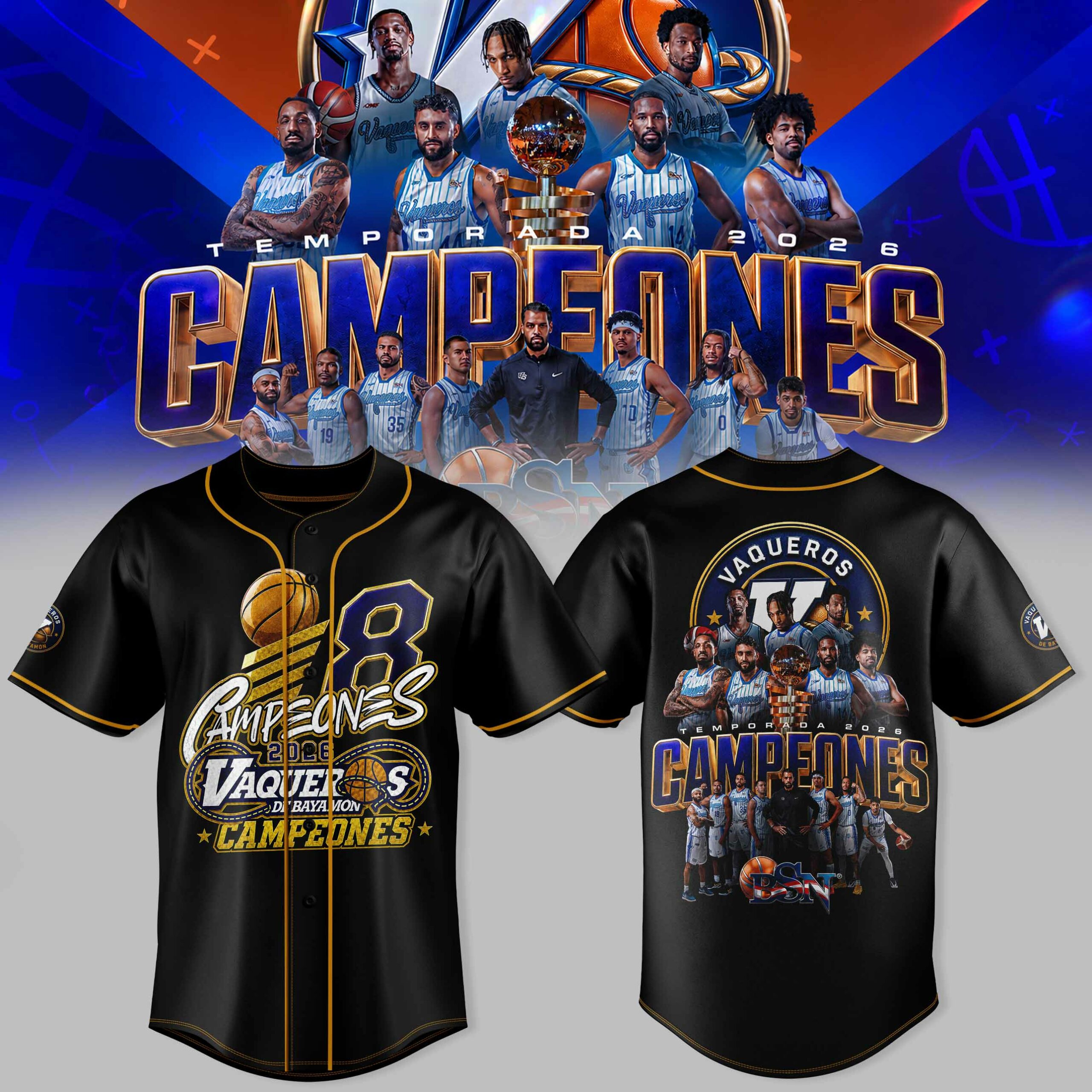 Vaqueros de Bayamon Campeones 2026 3D All Over Print Baseball Jersey Championship Fan Apparel 1 - Unicasport Vaqueros de Bayamon Campeones 2026 3D All Over Print Baseball Jersey Championship Fan Apparel