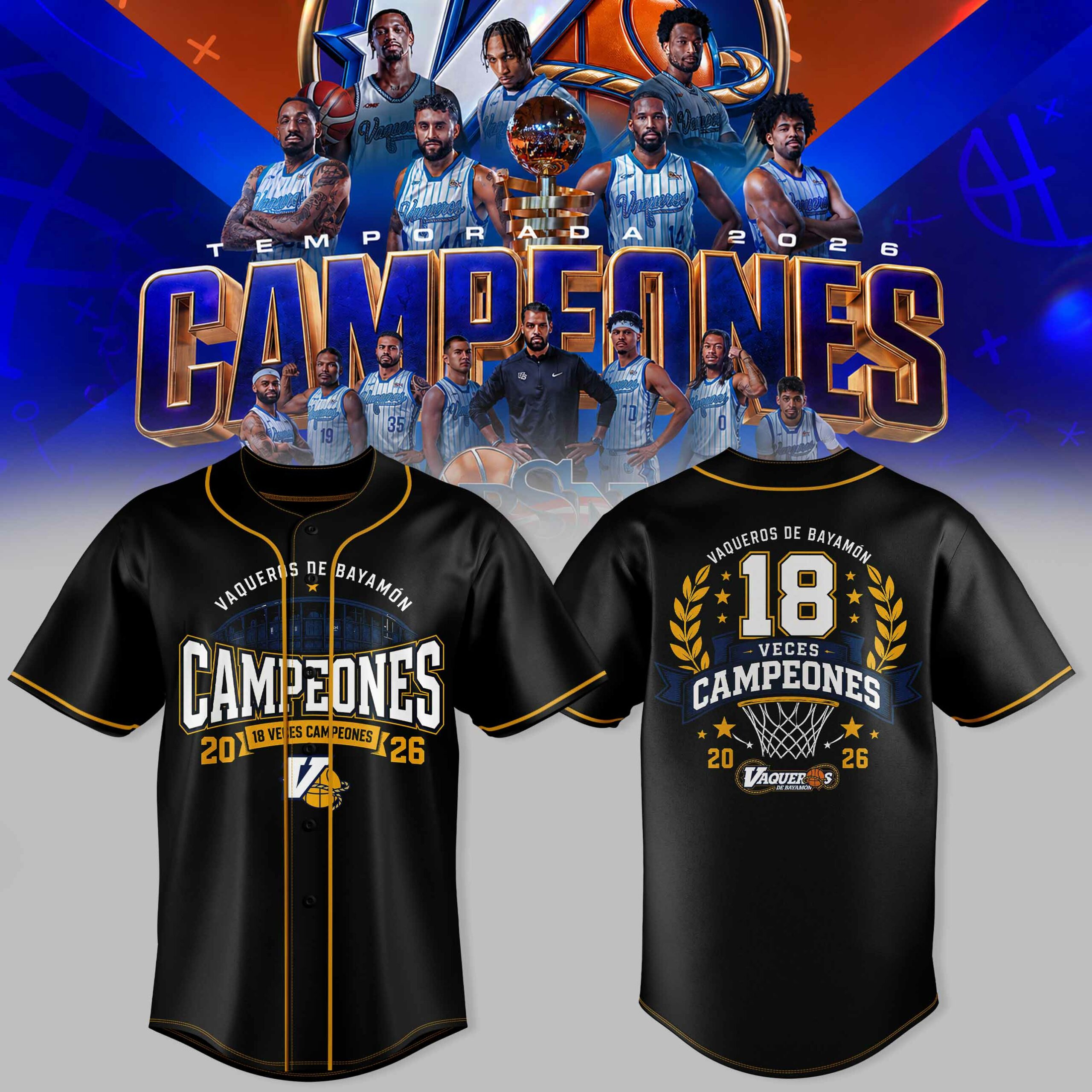 Vaqueros de Bayamon Campeones 2026 Baseball Jersey 3D Graphic Championship Team Supporter Apparel 1 - Unicasport Vaqueros de Bayamon Campeones 2026 Baseball Jersey 3D Graphic Championship Team Supporter Apparel