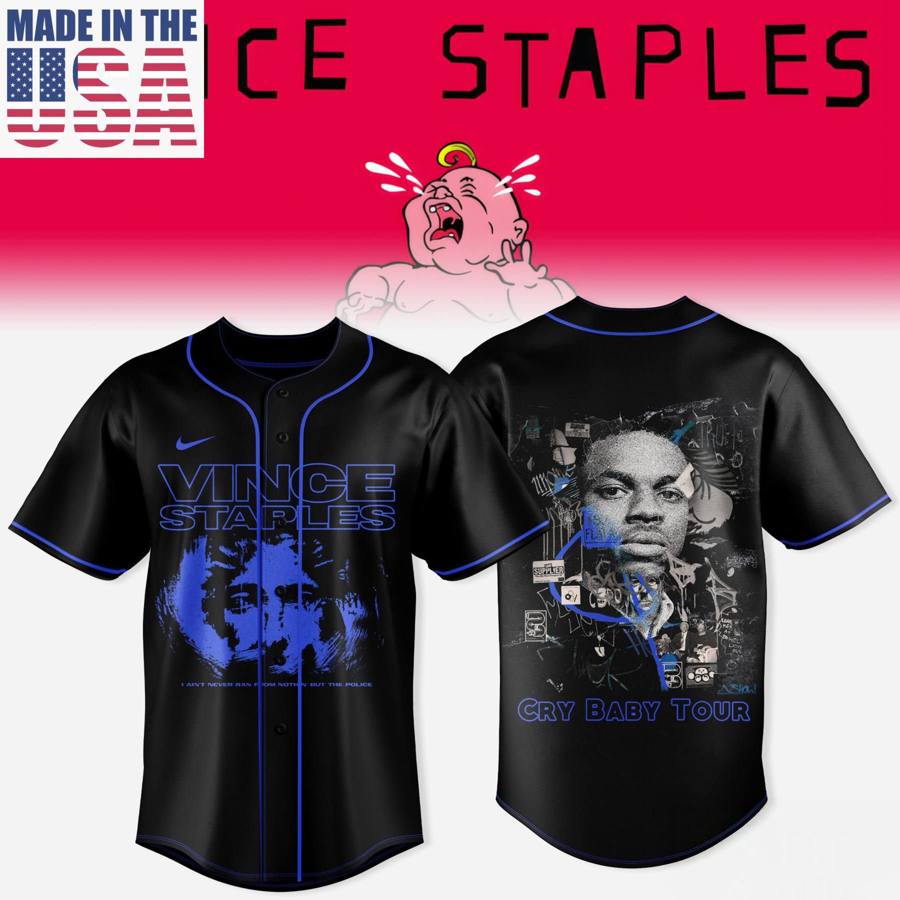 Vince Staples Cry Baby Tour Baseball Jersey Premium Fan Collection