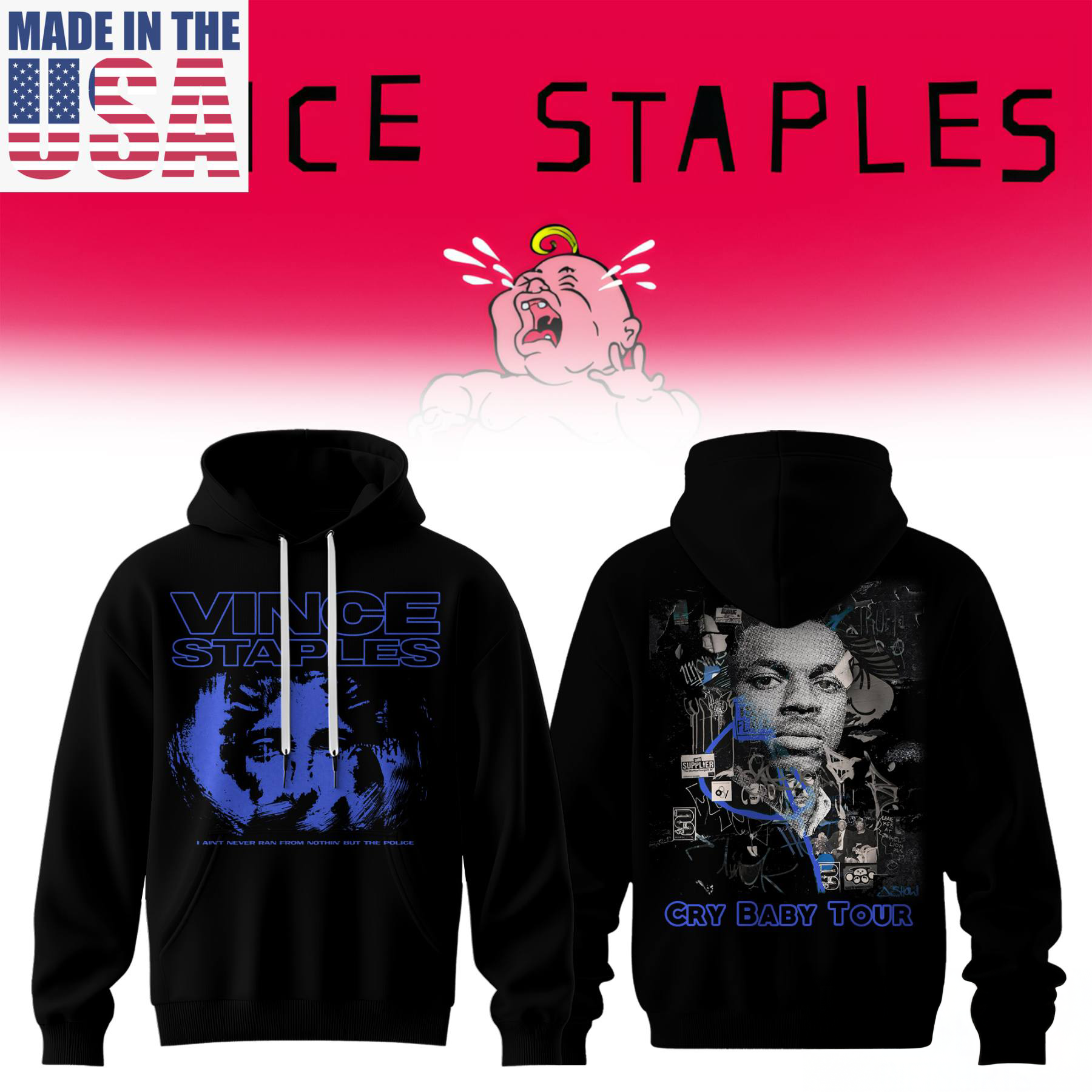 Vince Staples Cry Baby Tour Limited Hoodie Premium Fan Merchandise
