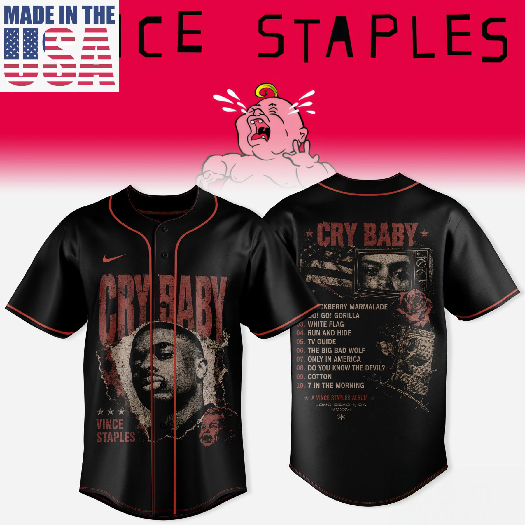 Vince Staples Cry Baby Tour Premium Jersey Collector Fan Edition