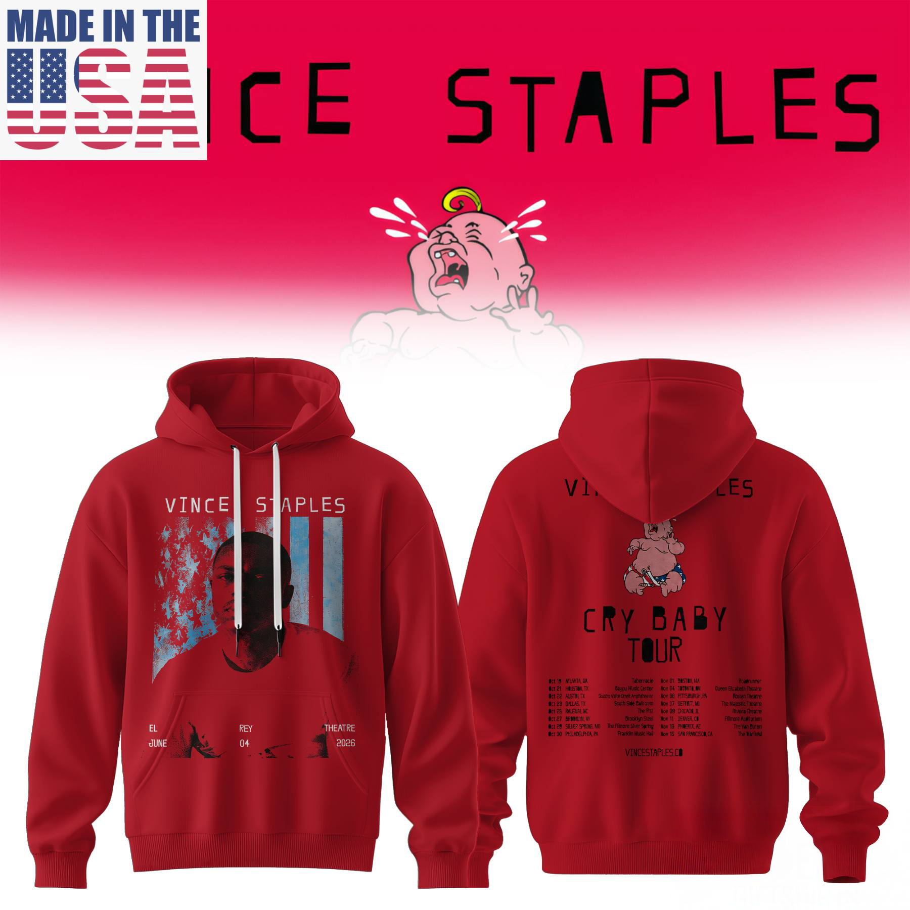 Vince Staples Cry Baby Tour Premium Music Hoodie Fan Collection
