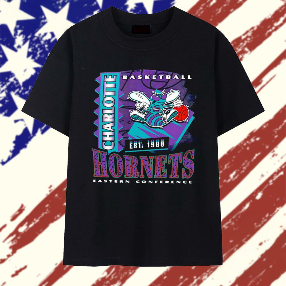 Vintage Charlotte Hornets Basketball Est Nineteen Eighty Eight Eastern Conference Graphic T Shirt