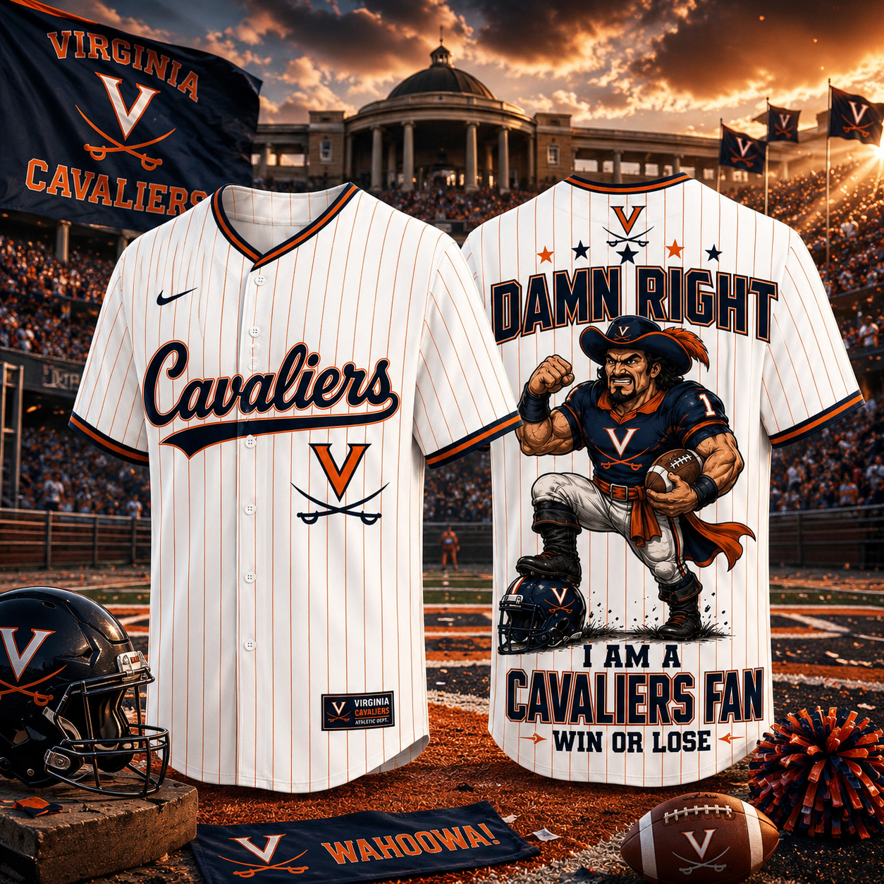 Virginia Cavaliers Damn Right I Am A Cavaliers Fan Baseball Jersey NCAA College Baseball Fan Gift Custom Name Number Personalized Sports Jersey
