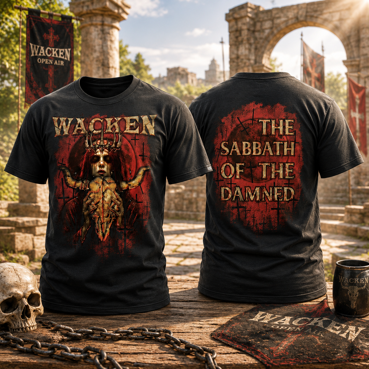 Wacken Open Air Inspired Heavy Metal Graphic T Shirt Front and Back Vintage Rock Fan Unisex Tee