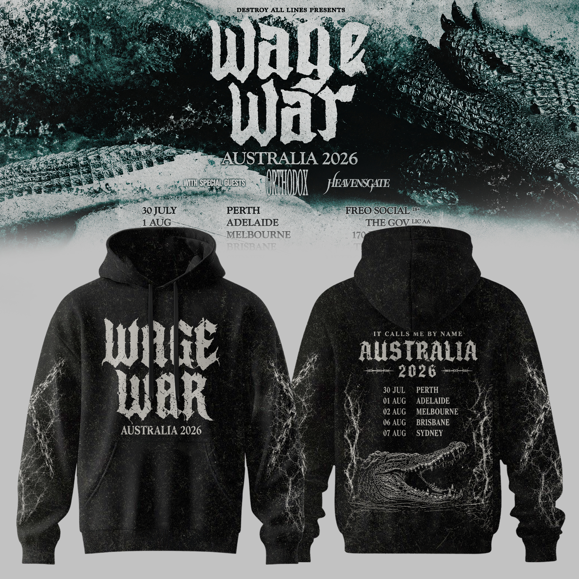 Wage War Australian Tour 2026 Vintage Graphic Hoodie