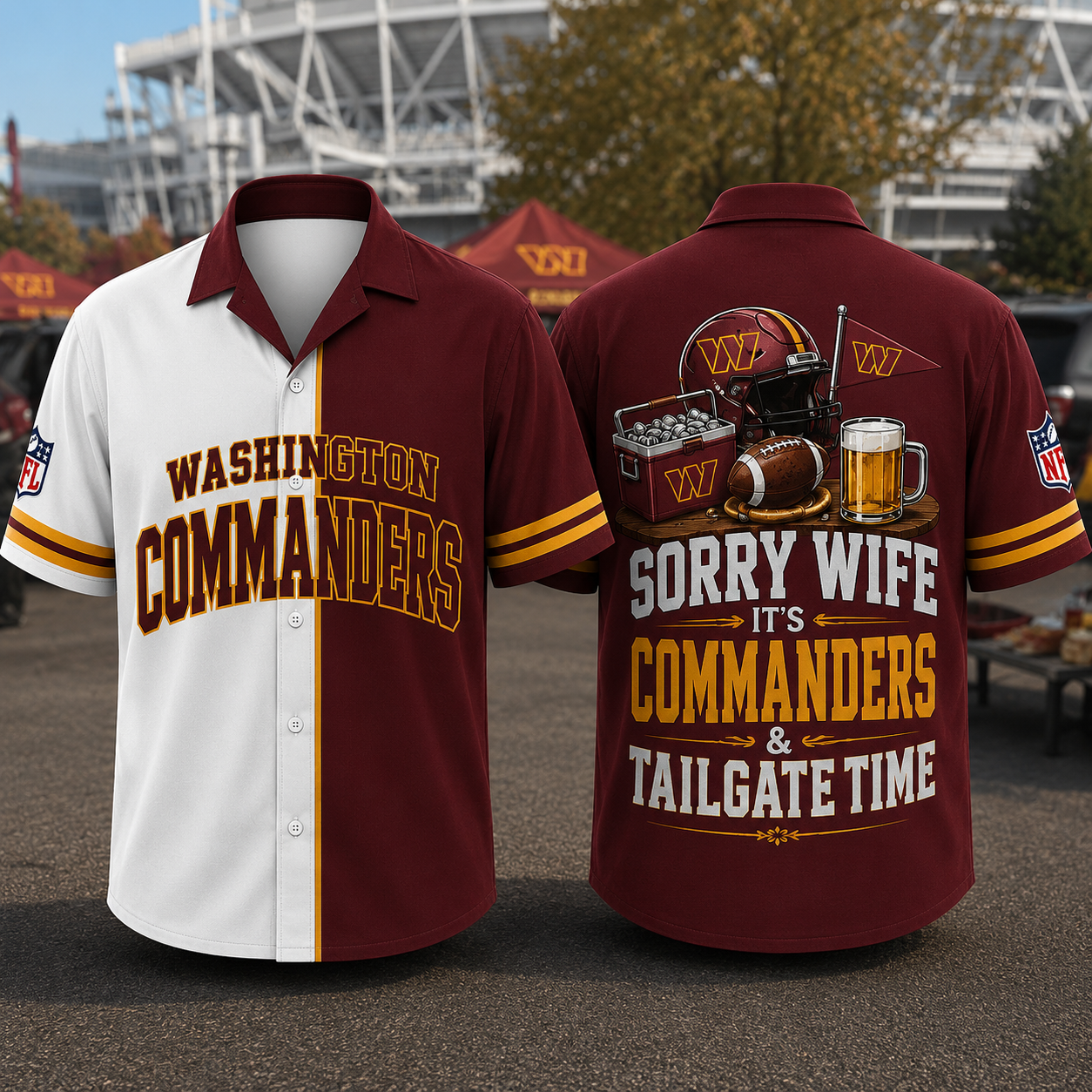 Washington Commanders Sorry Wife It's Commanders & Tailgate Time Baseball Jersey NFL Fan Gift Half White Half Burgundy Button Up Shirt