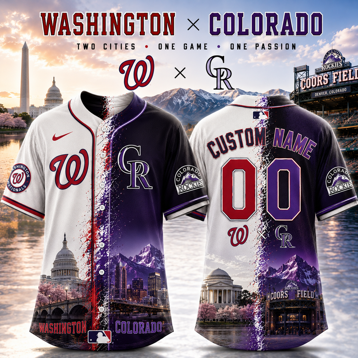 Washington Nationals x Colorado Rockies Custom Name Number Baseball Jersey For Fans