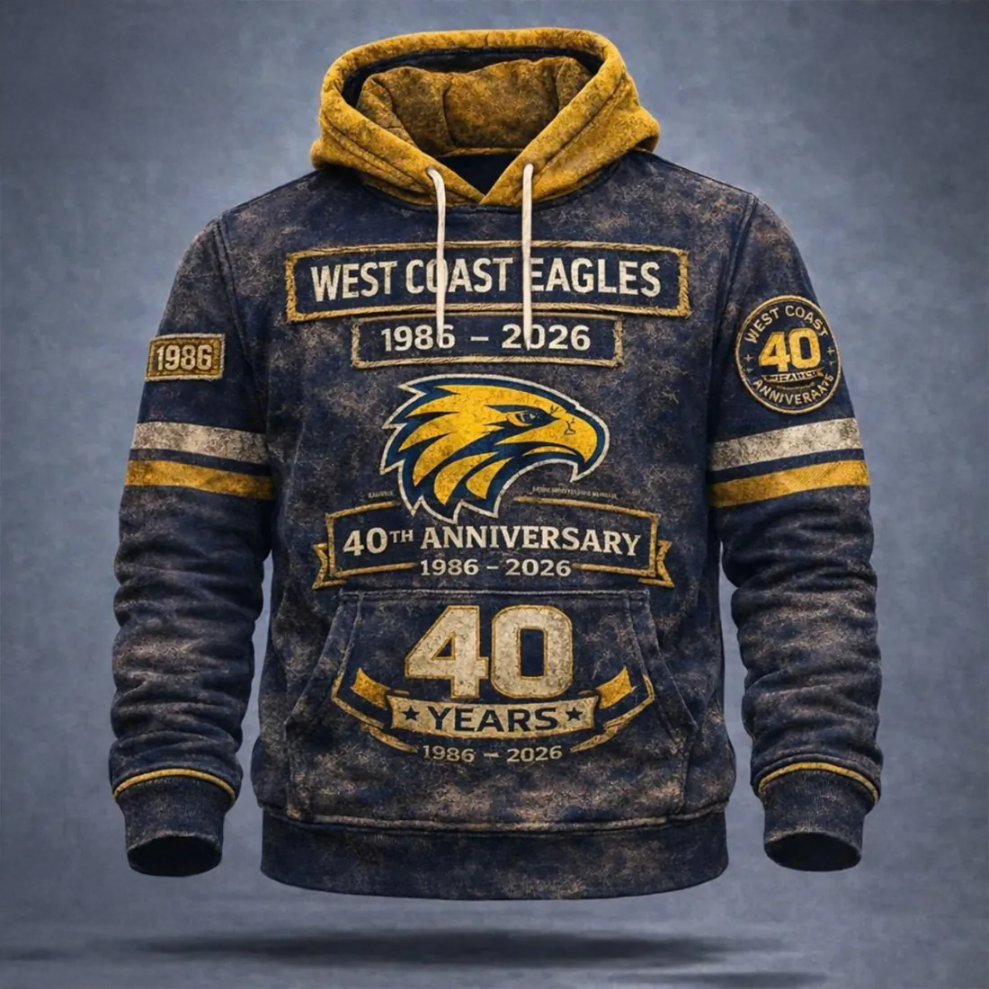 West Coast Eagles 1986 2026 Anniversary Distressed Hoodie Fan Edition