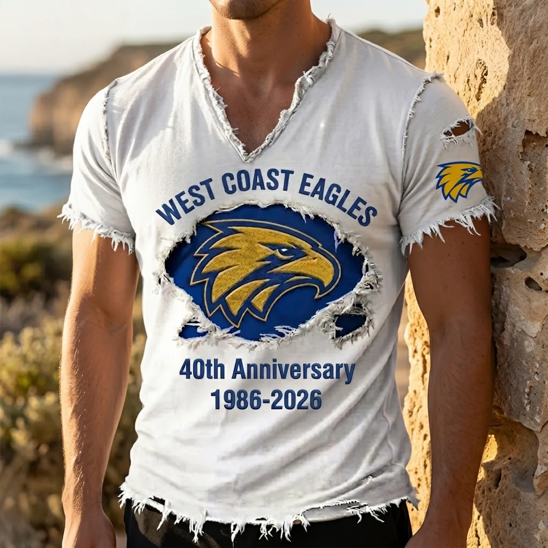 West Coast Eagles 40th Anniversary Distressed Graphic T Shirt Fans