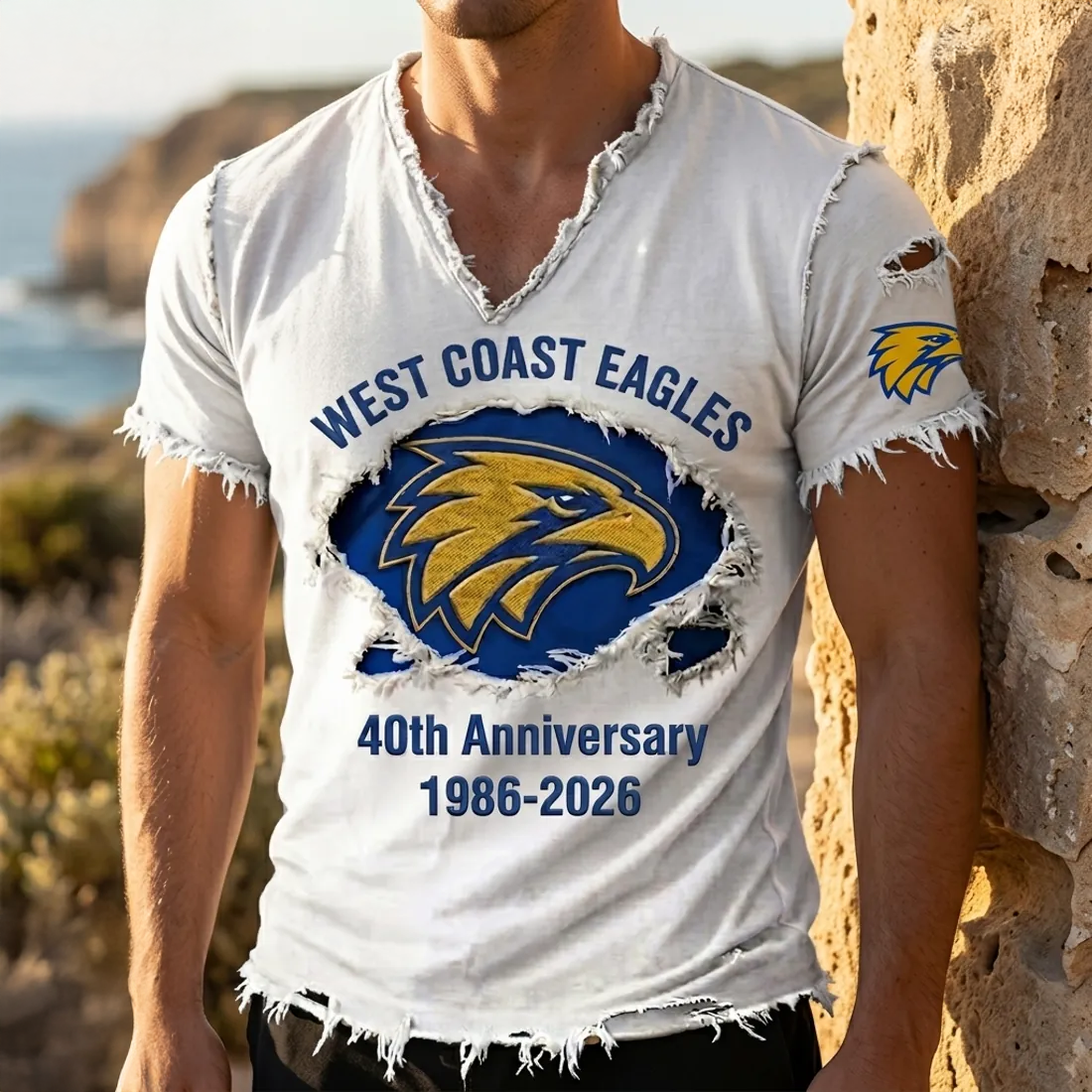 West Coast Eagles 40th Anniversary Distressed Graphic T Shirt