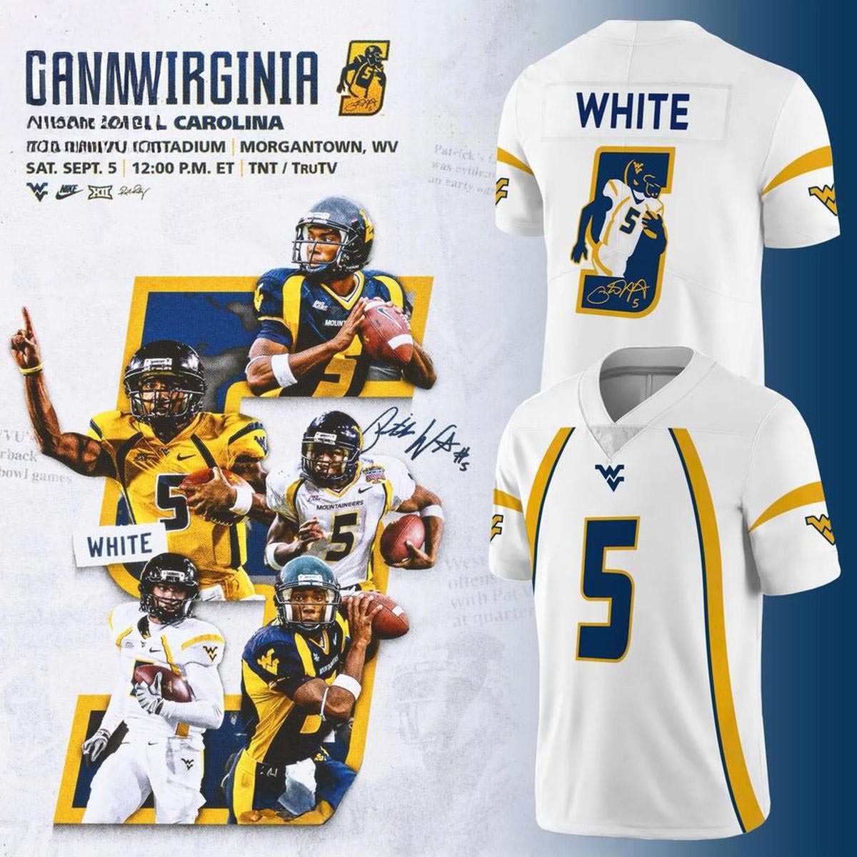 West Virginia Mountaineers Pat White 2026 Personalized Football Jersey 1 - Unicasport West Virginia Mountaineers Pat White 2026 Personalized Football Jersey